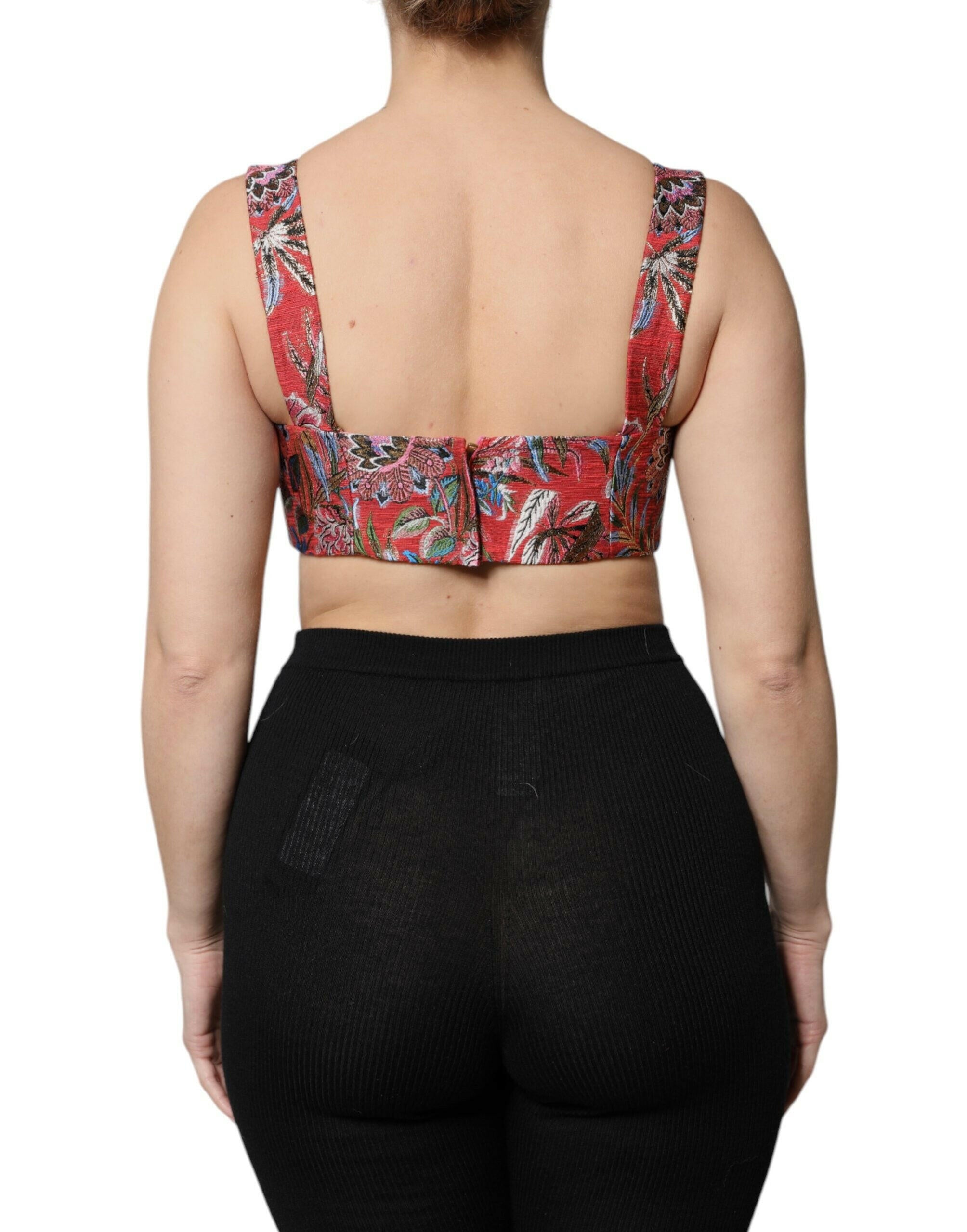 Dolce & Gabbana Red Floral Brocade Cropped Bustier Corset Top Dolce & Gabbana