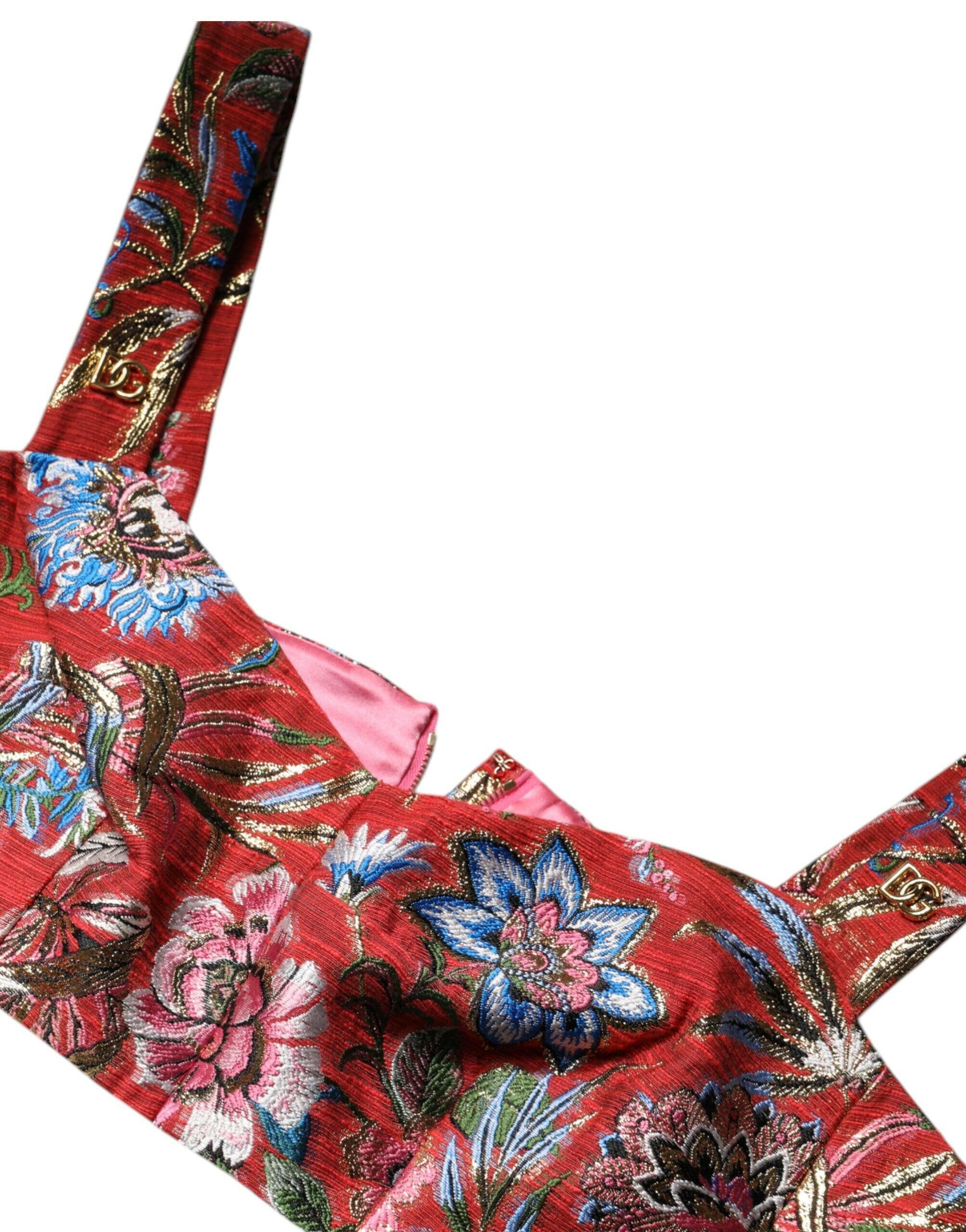 Dolce & Gabbana Red Floral Brocade Cropped Bustier Corset Top Dolce & Gabbana
