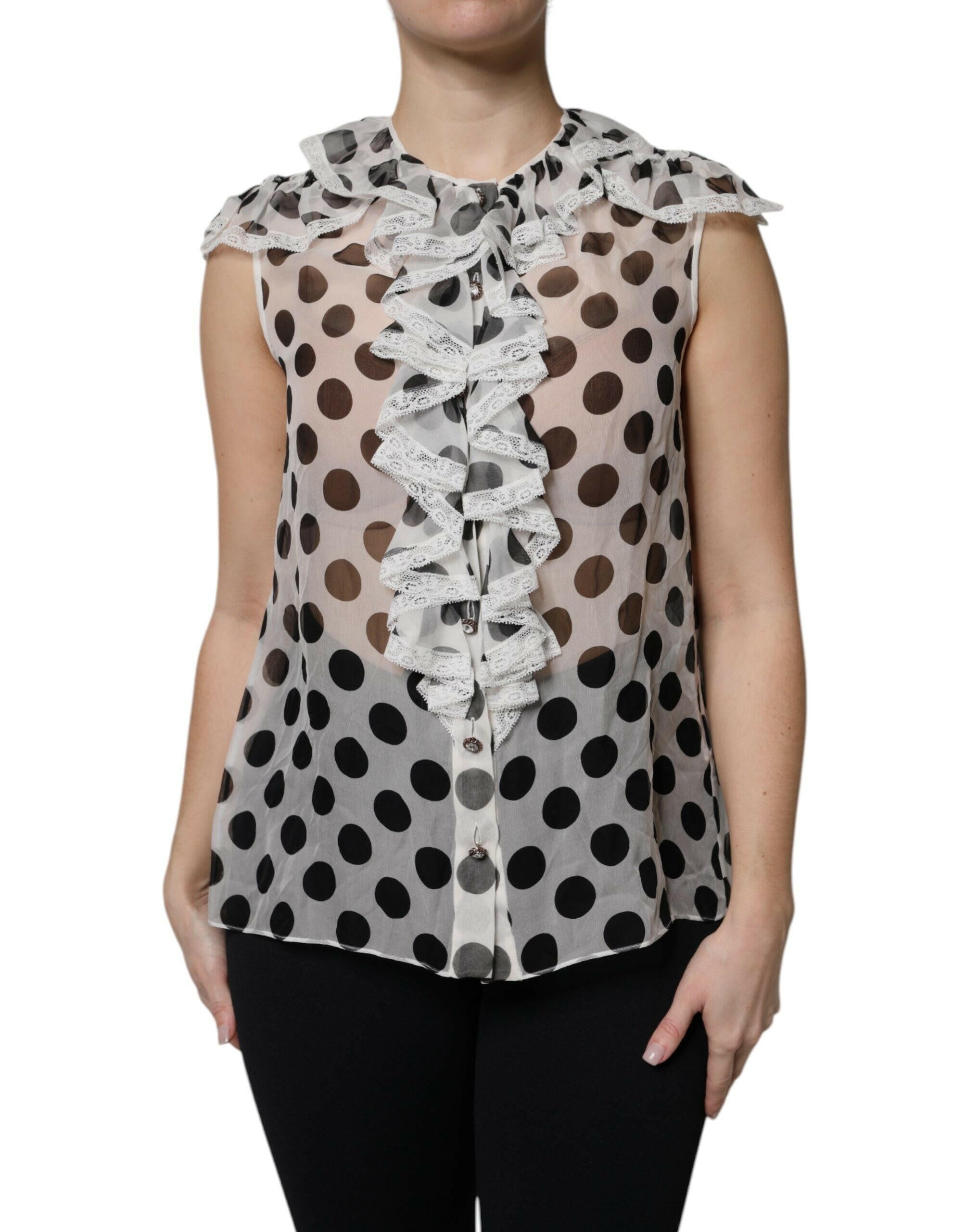 Dolce & Gabbana White Black Polka Dot Cotton Sleeveless Top Dolce & Gabbana