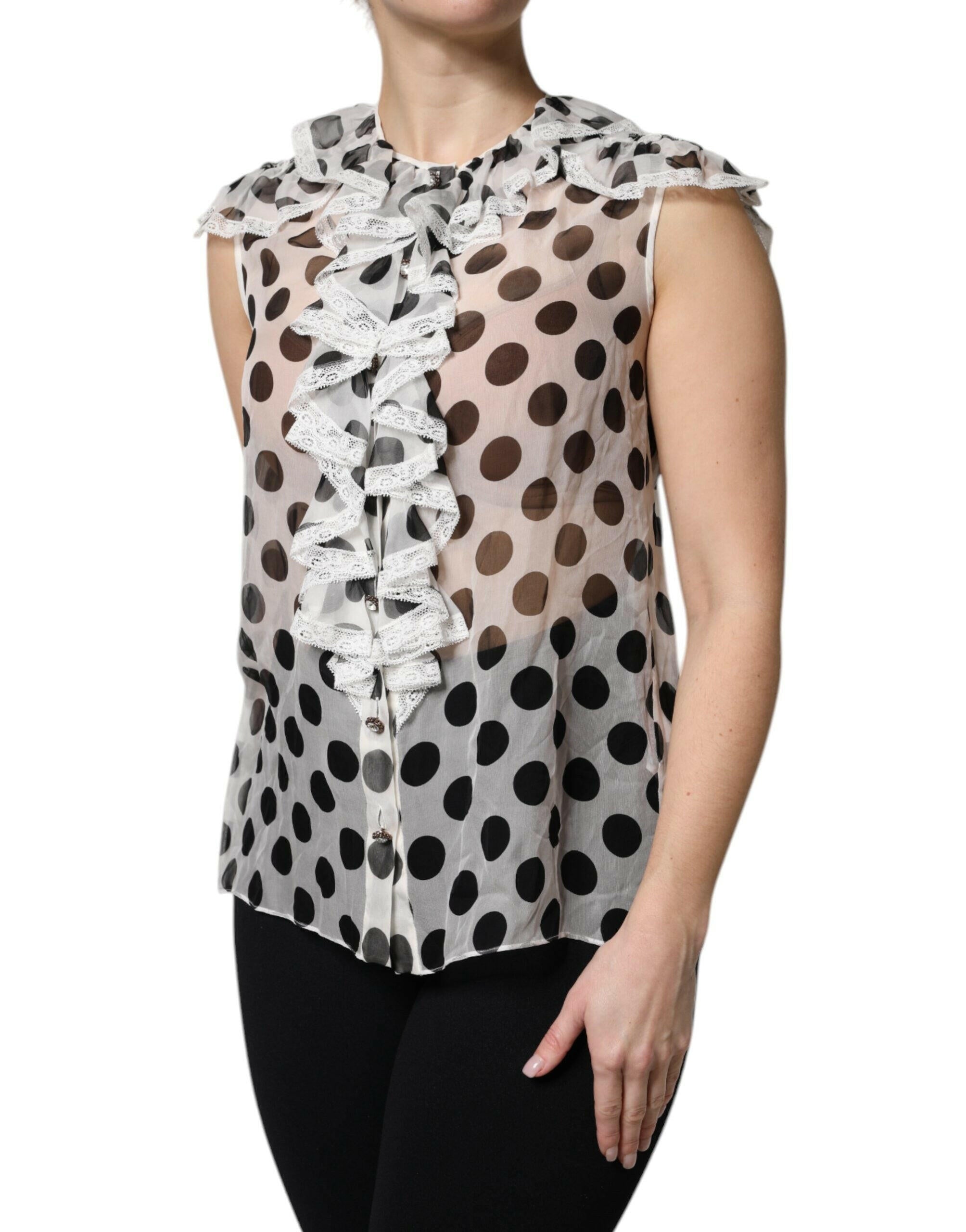 Dolce & Gabbana White Black Polka Dot Cotton Sleeveless Top Dolce & Gabbana