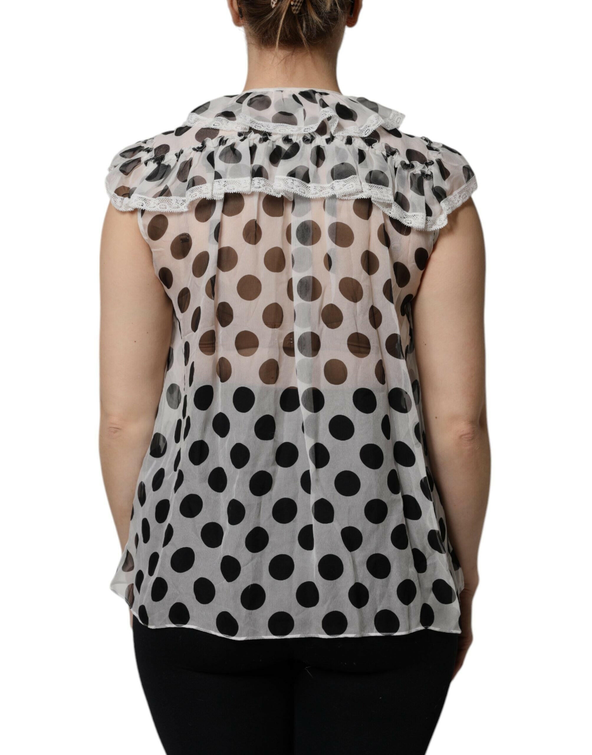 Dolce & Gabbana White Black Polka Dot Cotton Sleeveless Top Dolce & Gabbana