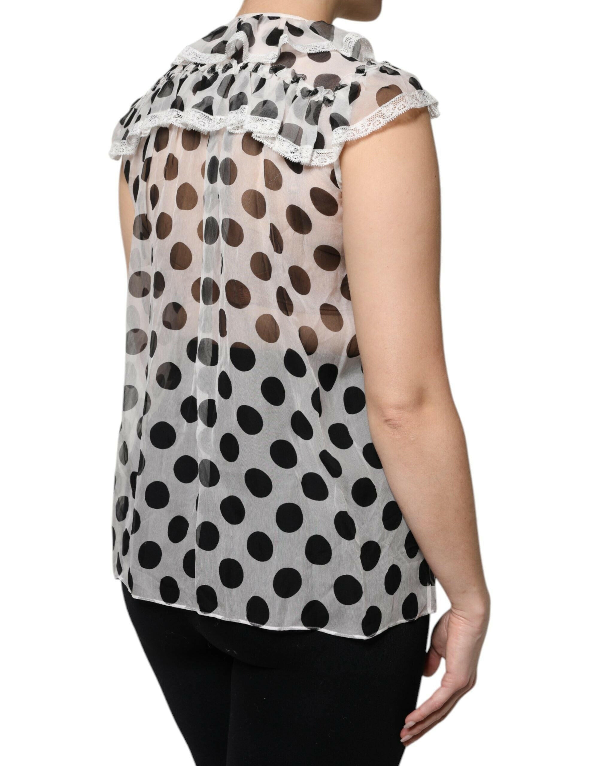 Dolce & Gabbana White Black Polka Dot Cotton Sleeveless Top Dolce & Gabbana