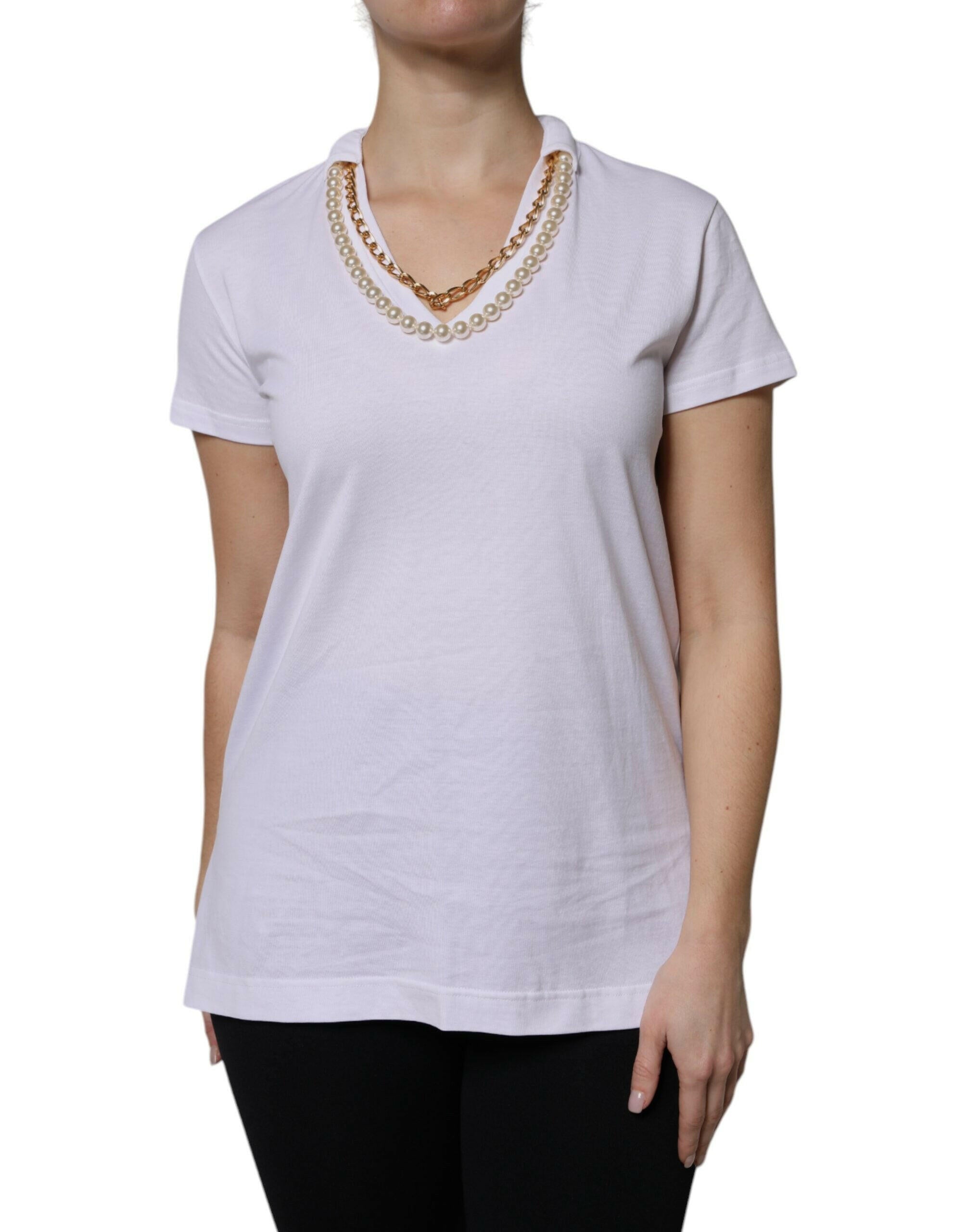 Dolce & Gabbana White Necklace Cotton Short Sleeve T-shirt Dolce & Gabbana