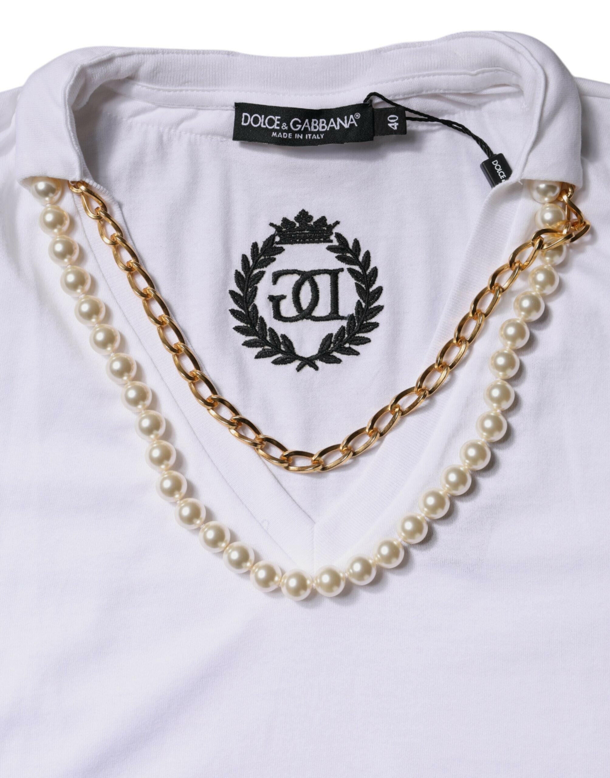 Dolce & Gabbana White Necklace Cotton Short Sleeve T-shirt Dolce & Gabbana