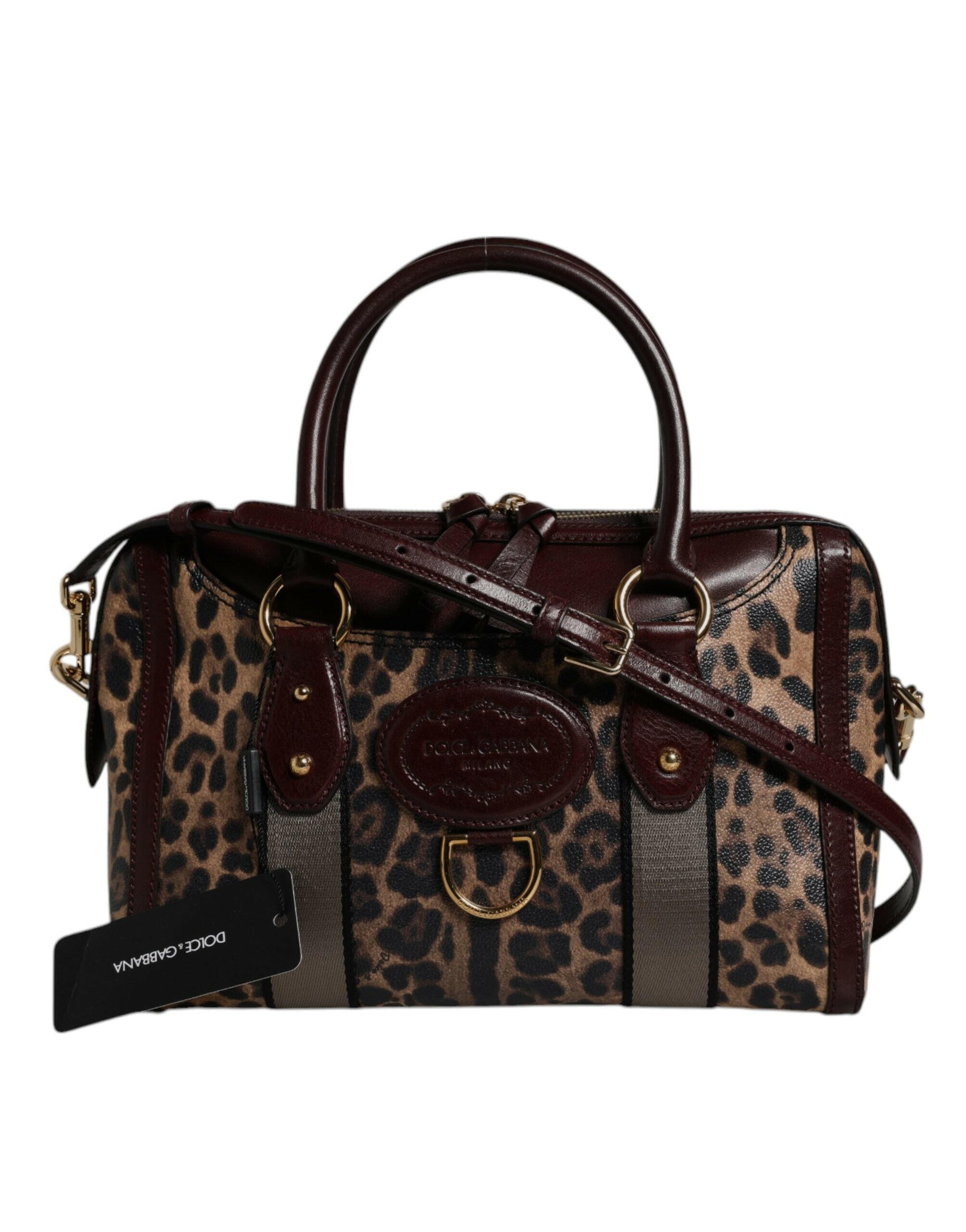 Dolce & Gabbana Brown Leopard Leather Shoulder Strap Duffle Bag Dolce & Gabbana