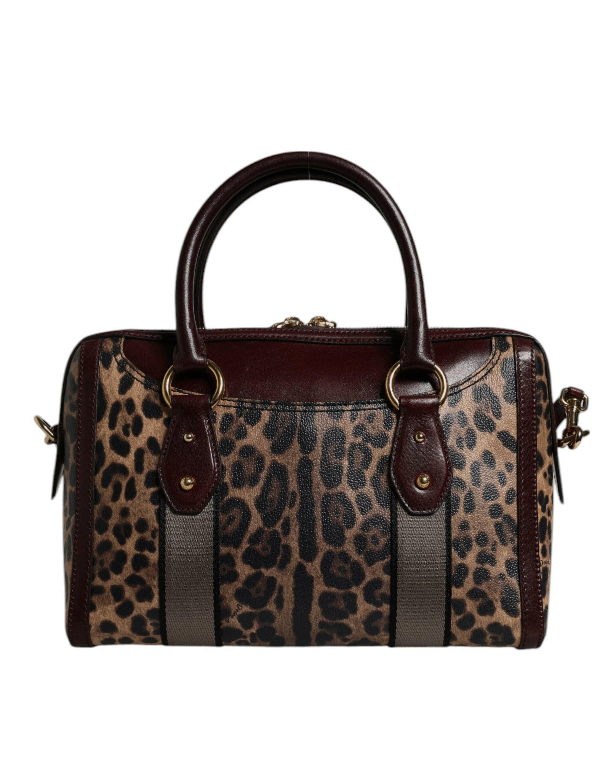 Dolce & Gabbana Brown Leopard Leather Shoulder Strap Duffle Bag Dolce & Gabbana
