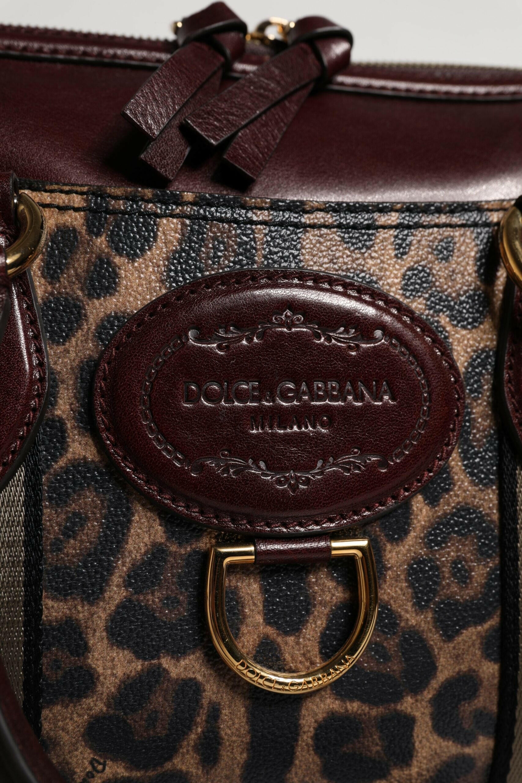 Dolce & Gabbana Brown Leopard Leather Shoulder Strap Duffle Bag Dolce & Gabbana