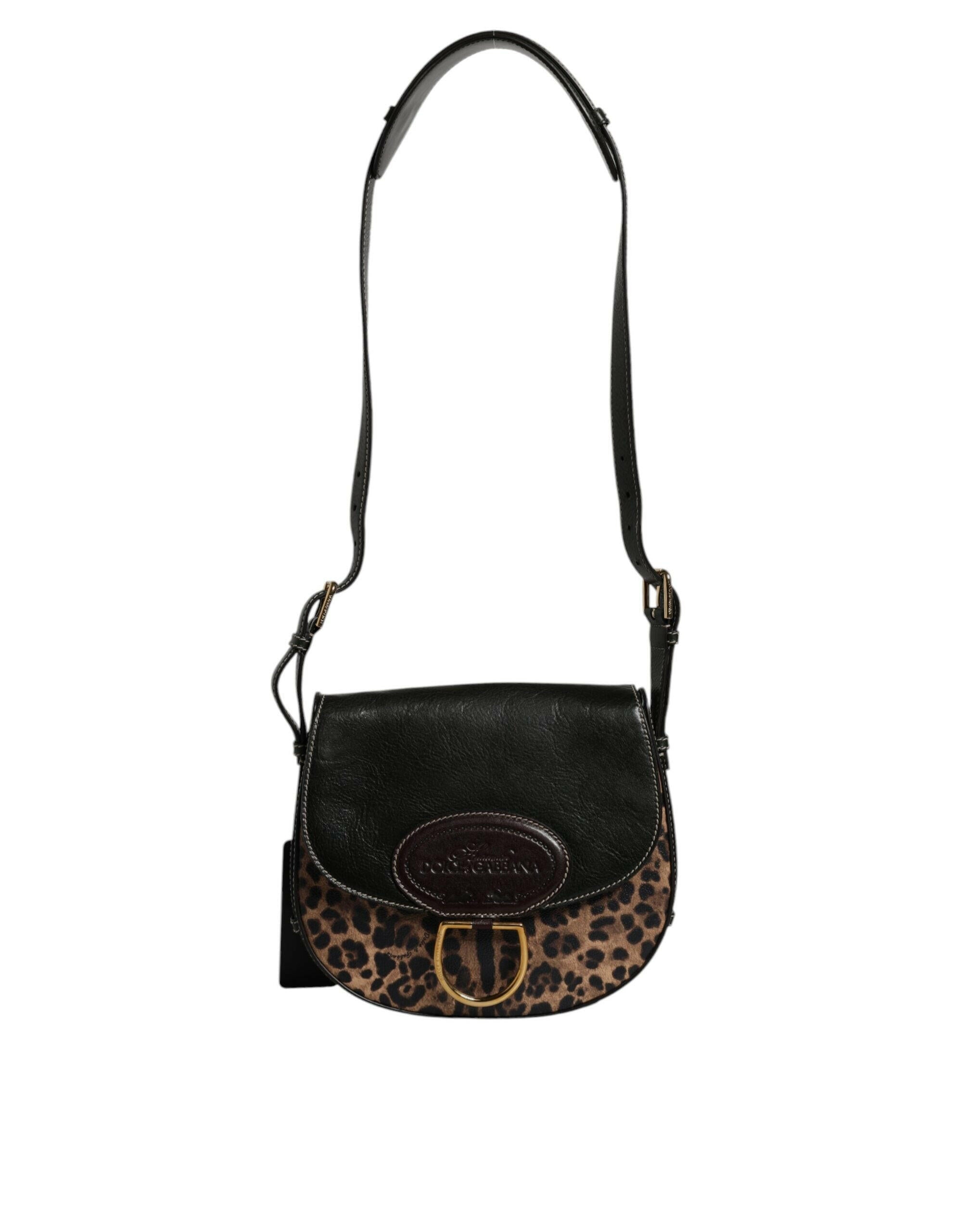 Dolce & Gabbana Black Brown Leopard Leather Shoulder Strap Bag Dolce & Gabbana