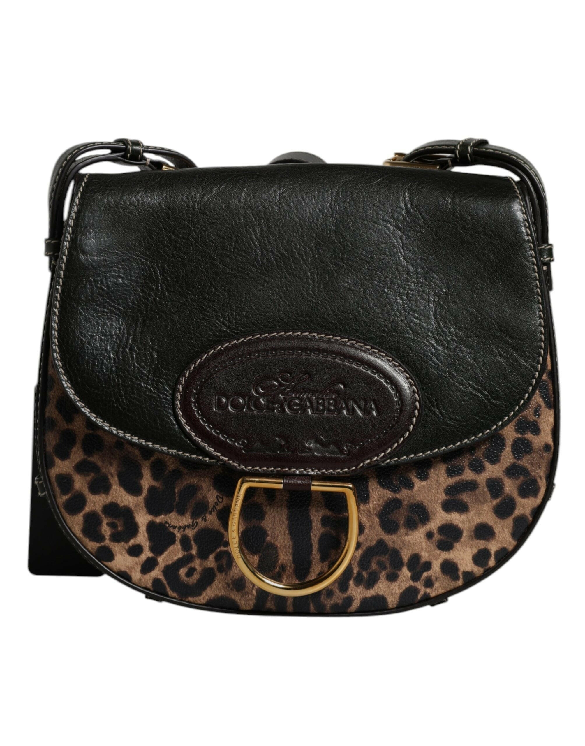 Dolce & Gabbana Black Brown Leopard Leather Shoulder Strap Bag Dolce & Gabbana