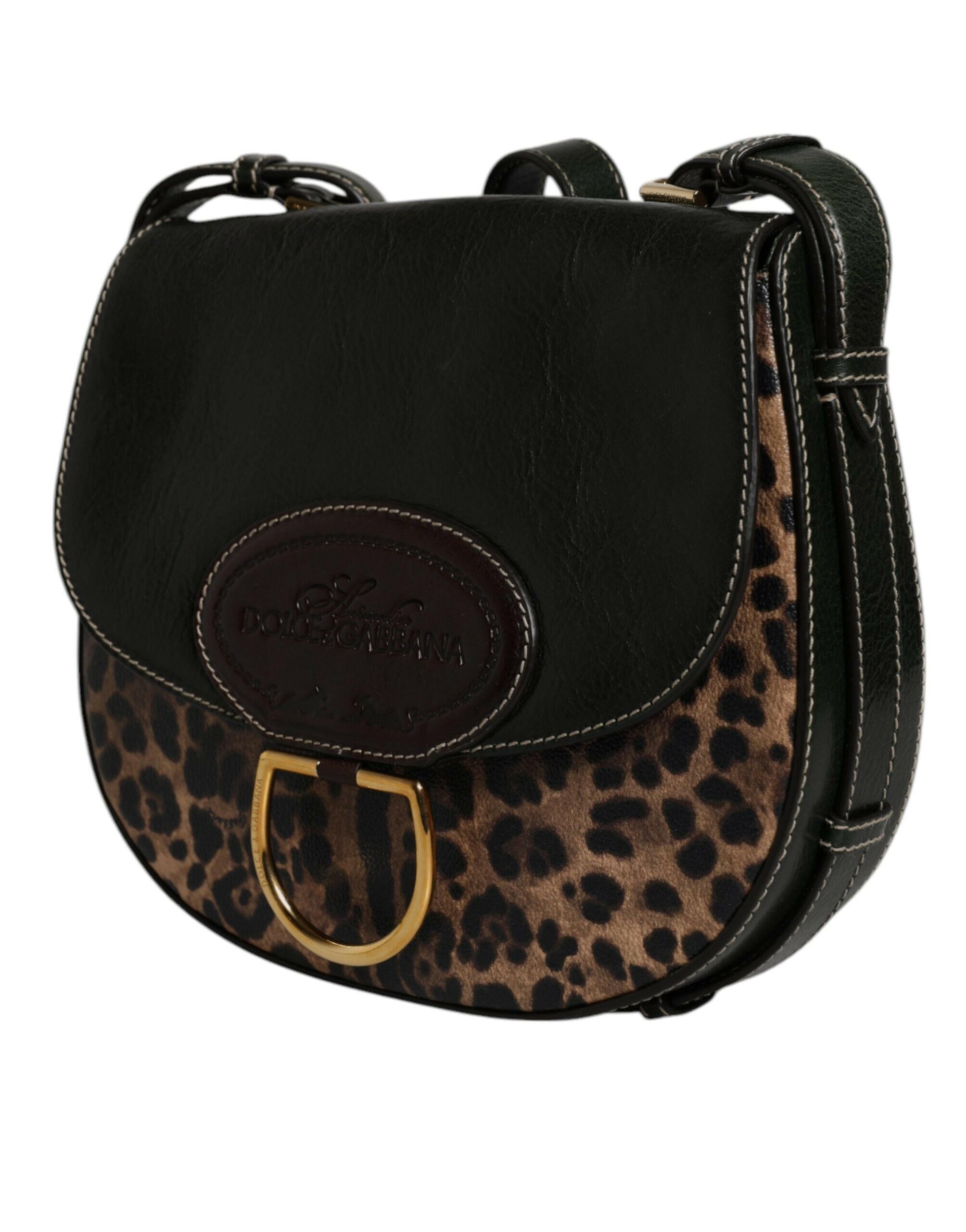 Dolce & Gabbana Black Brown Leopard Leather Shoulder Strap Bag Dolce & Gabbana