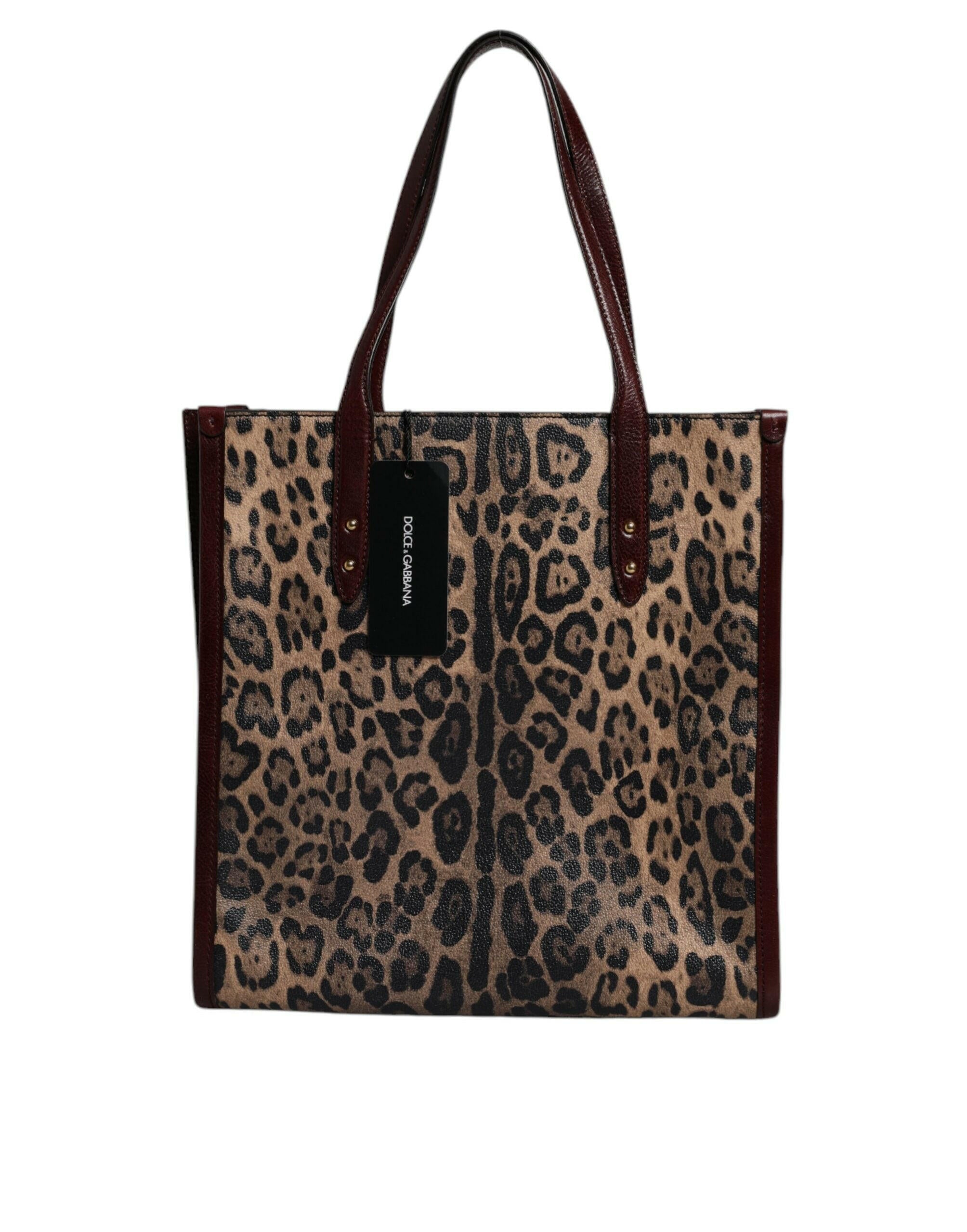 Dolce & Gabbana Brown Leopard Leather Shoulder Strap Tote Bag Dolce & Gabbana