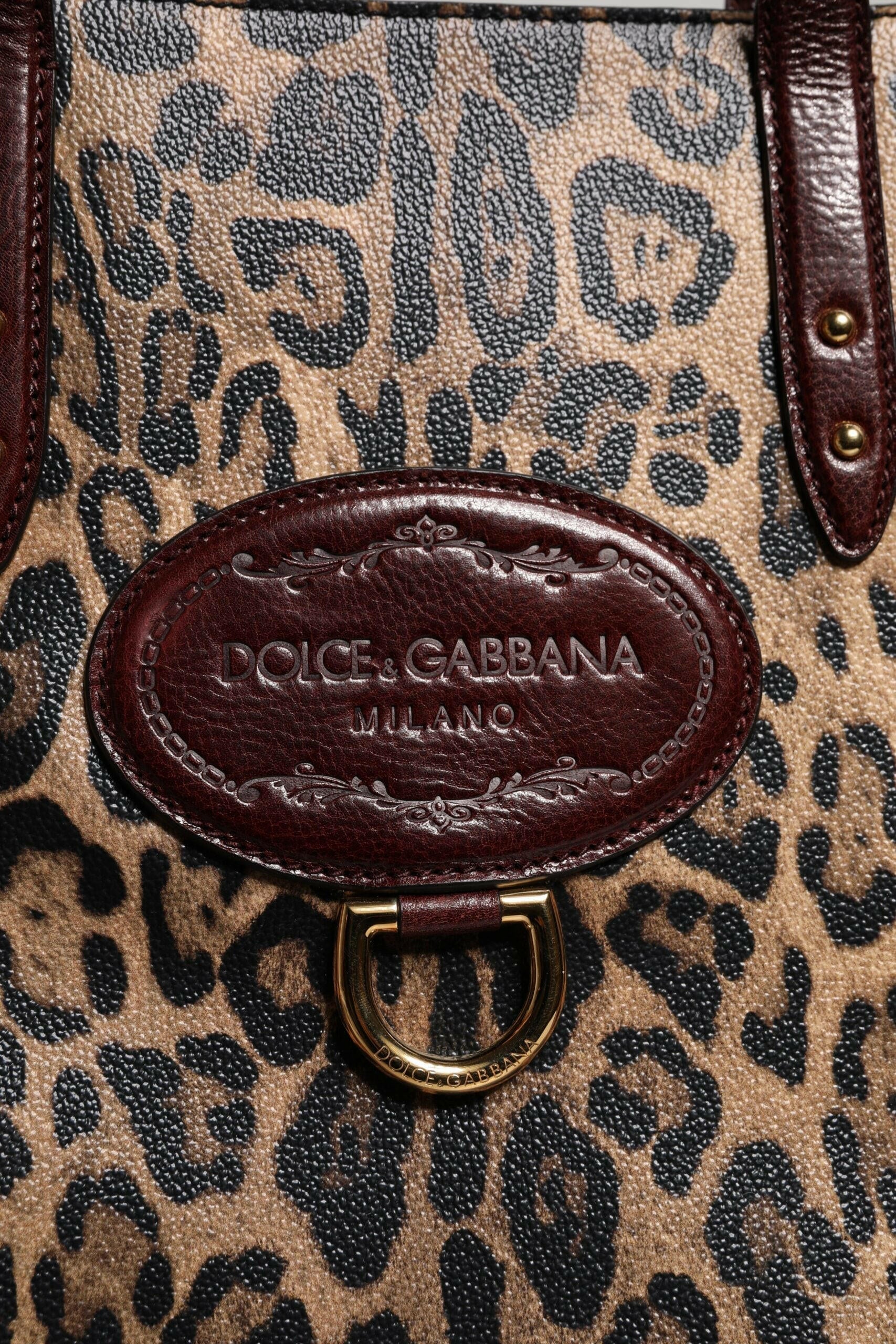 Dolce & Gabbana Brown Leopard Leather Shoulder Strap Tote Bag Dolce & Gabbana