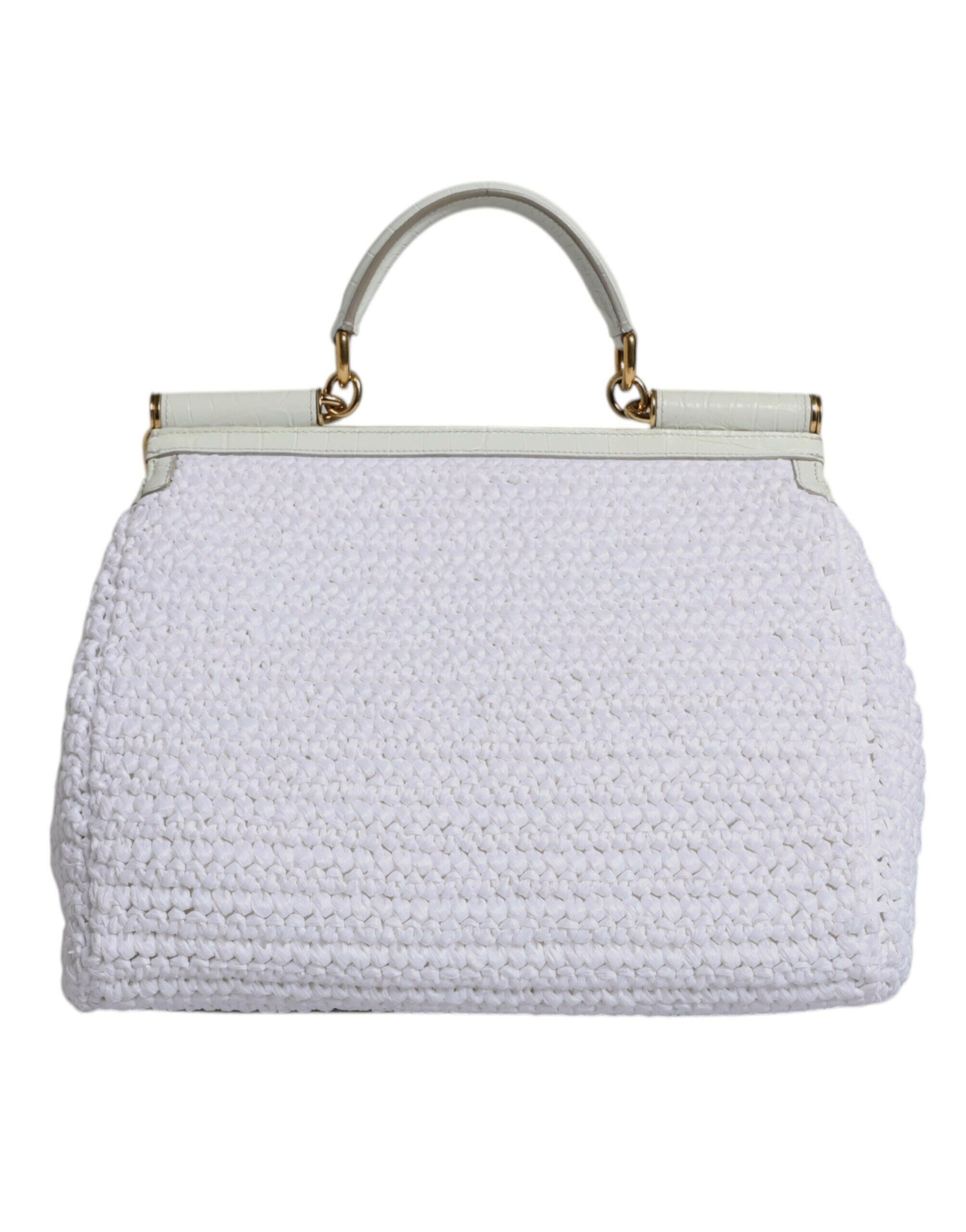 Dolce & Gabbana White Rafia Leather Top Handle Crossbody Bag Dolce & Gabbana