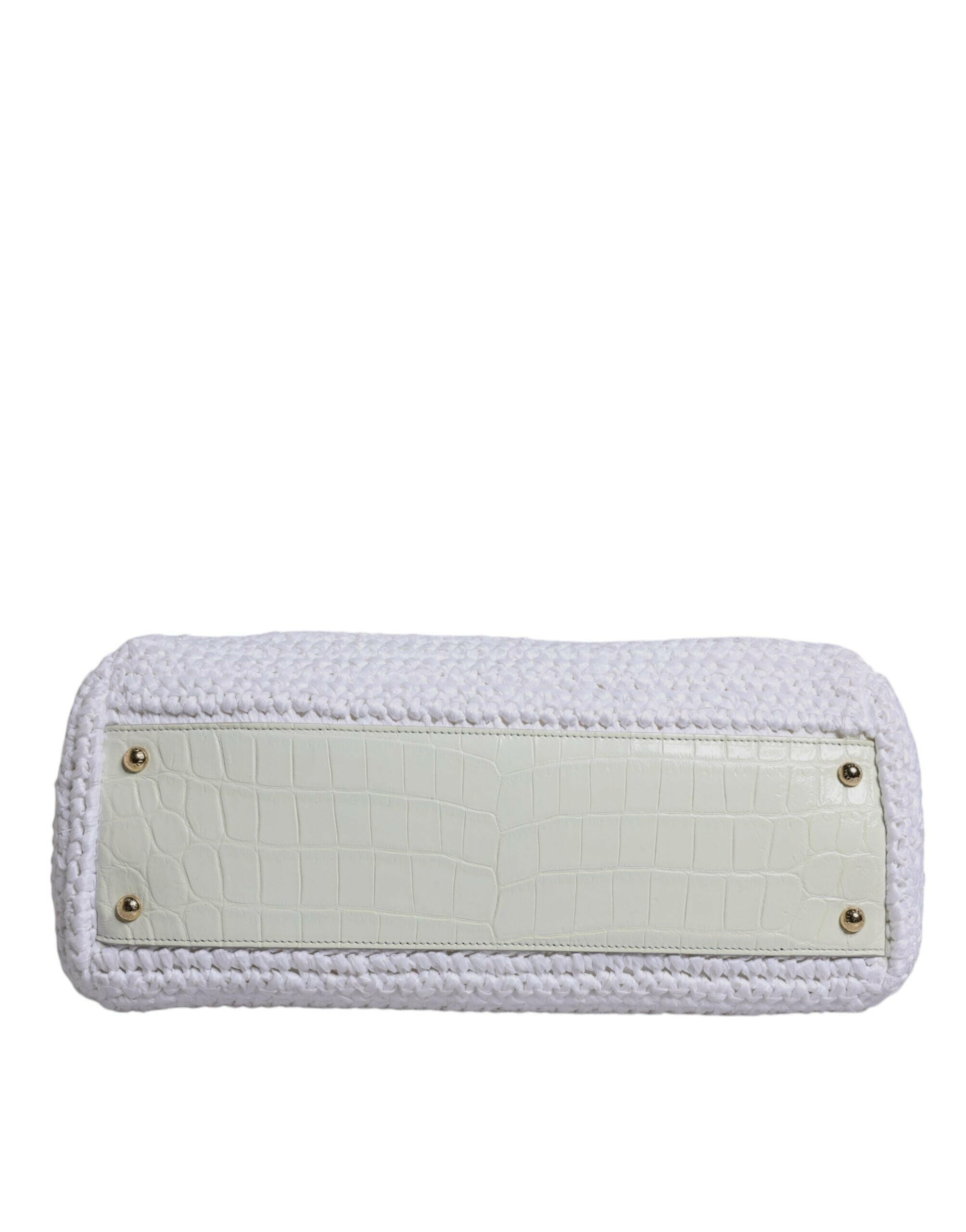 Dolce & Gabbana White Rafia Leather Top Handle Crossbody Bag Dolce & Gabbana