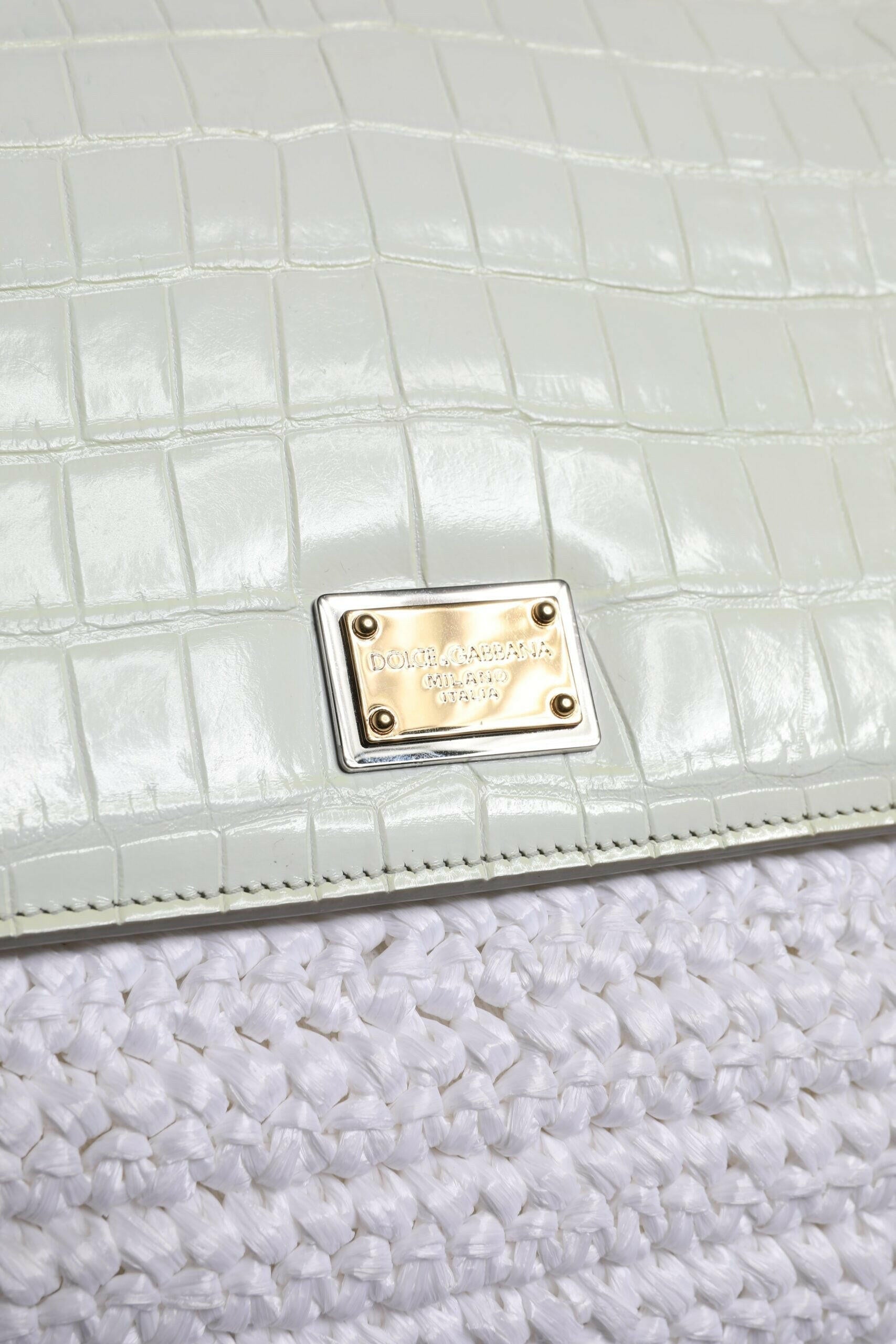 Dolce & Gabbana White Rafia Leather Top Handle Crossbody Bag Dolce & Gabbana