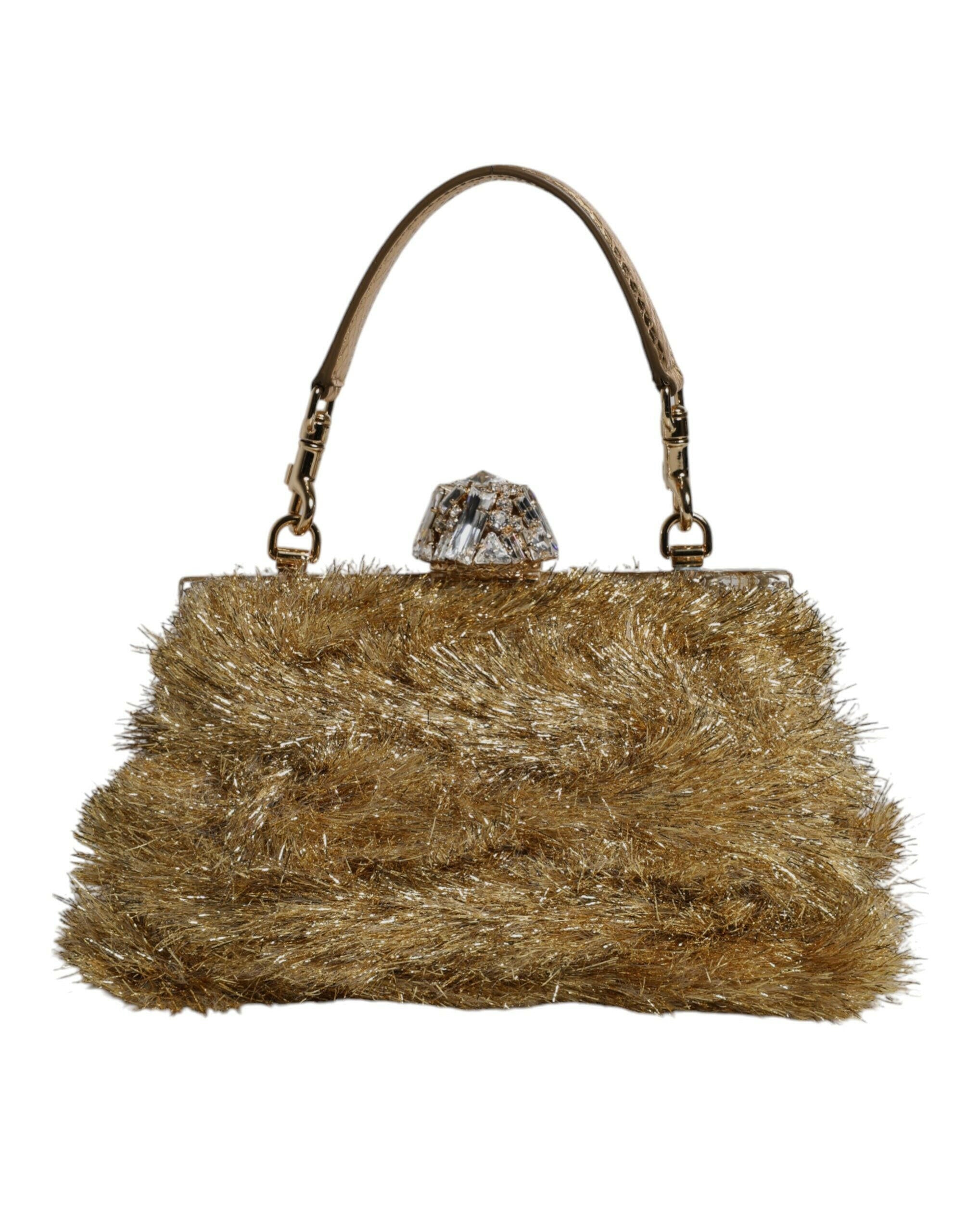 Dolce & Gabbana Gold Vanda Chain Strap Tinsel Crystal Evening Clutch Bag Dolce & Gabbana