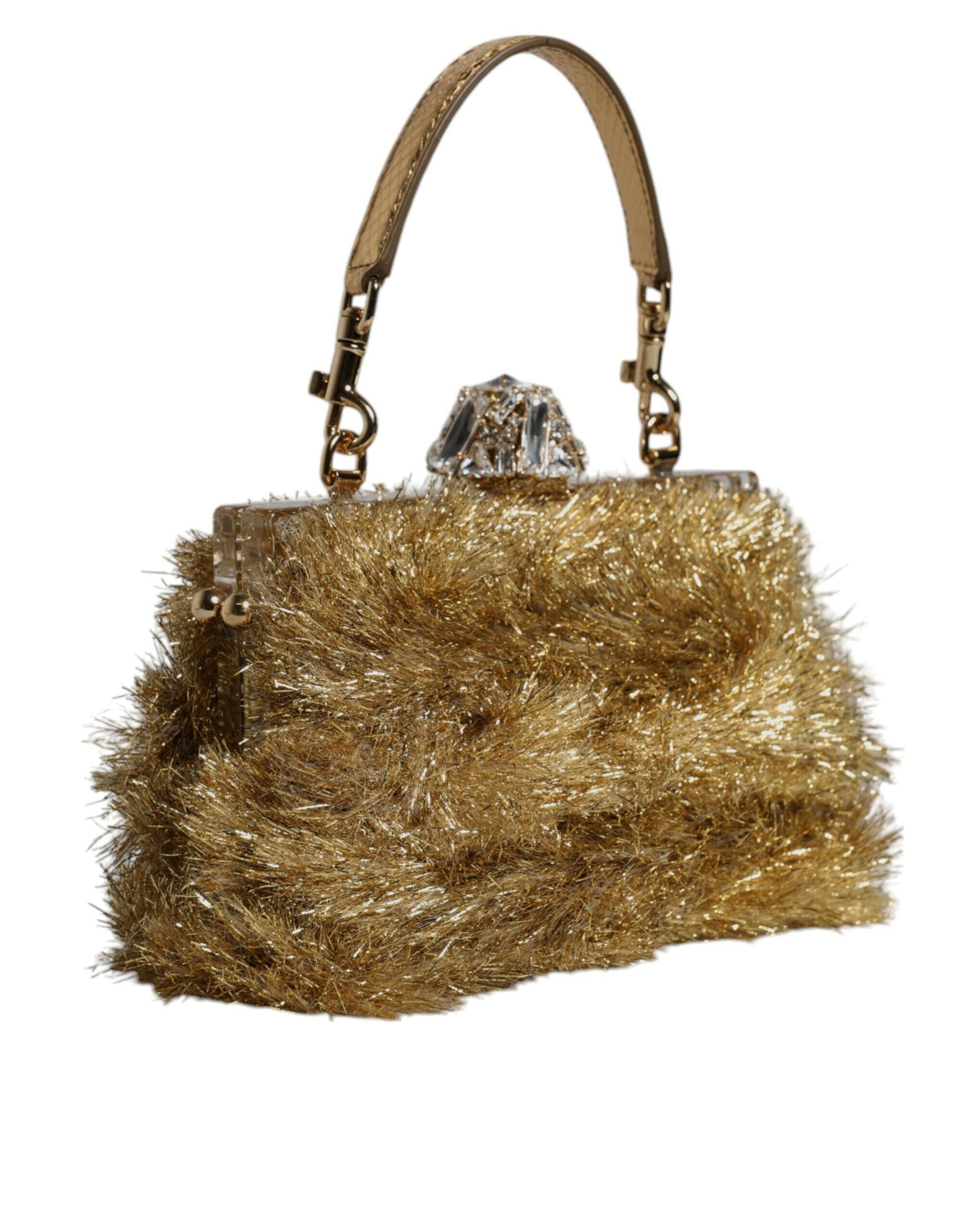 Dolce & Gabbana Gold Vanda Chain Strap Tinsel Crystal Evening Clutch Bag Dolce & Gabbana