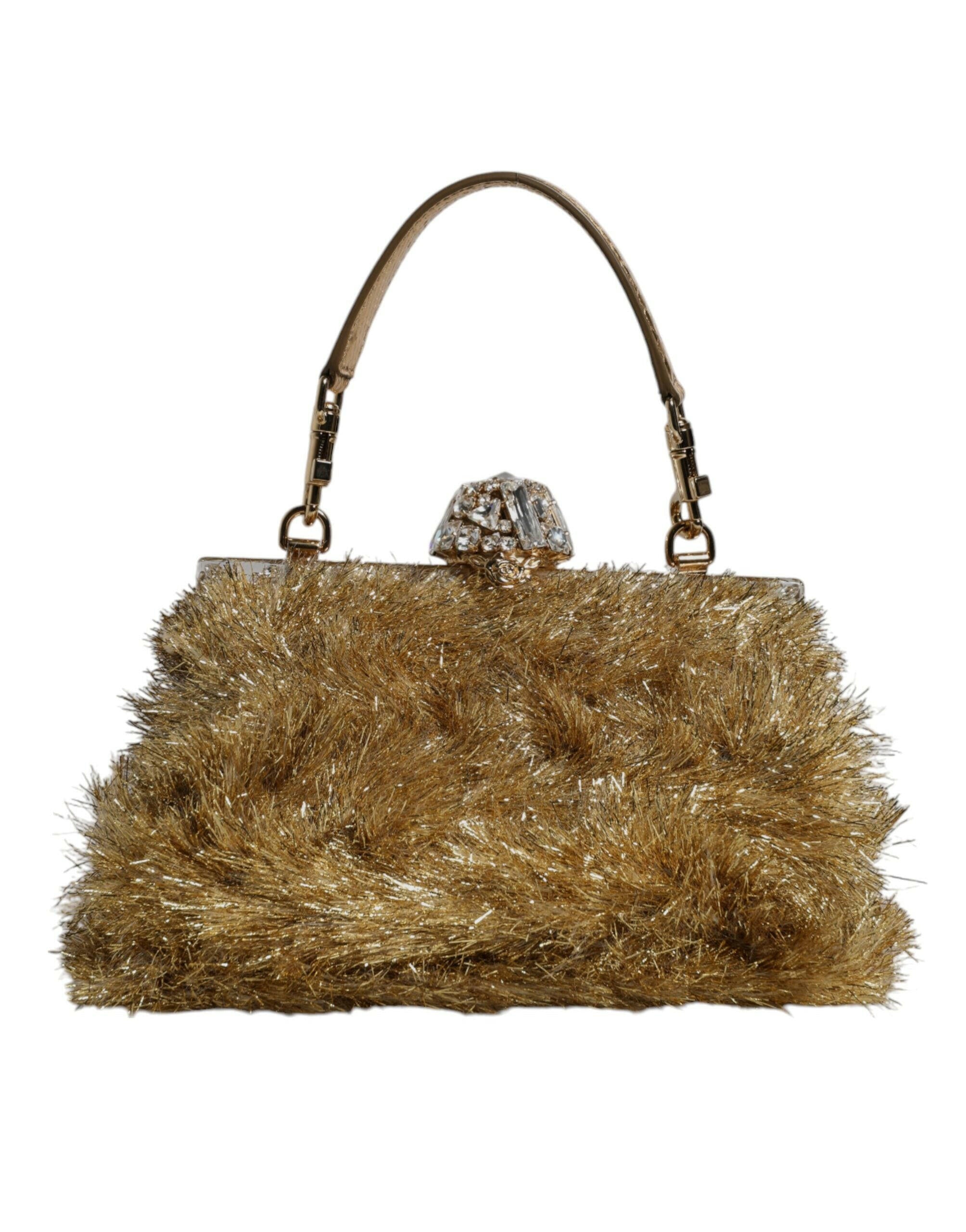 Dolce & Gabbana Gold Vanda Chain Strap Tinsel Crystal Evening Clutch Bag Dolce & Gabbana