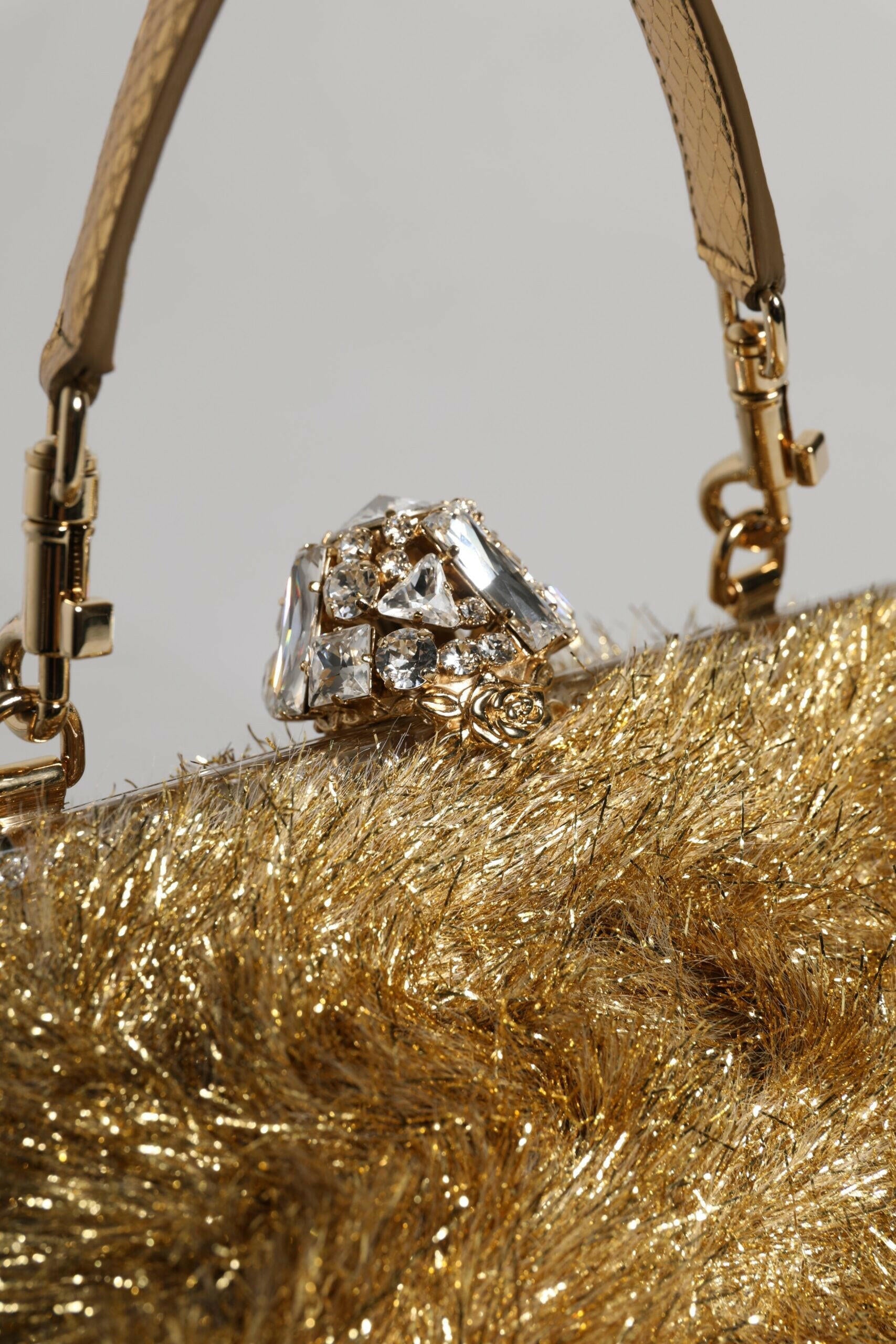 Dolce & Gabbana Gold Vanda Chain Strap Tinsel Crystal Evening Clutch Bag Dolce & Gabbana