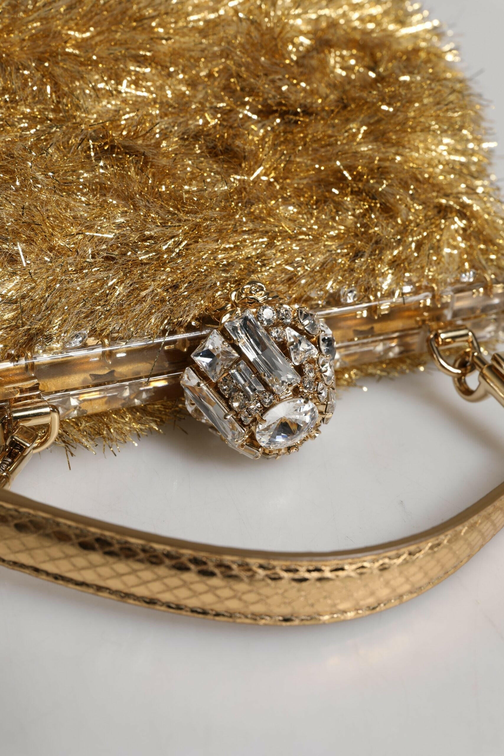 Dolce & Gabbana Gold Vanda Chain Strap Tinsel Crystal Evening Clutch Bag Dolce & Gabbana