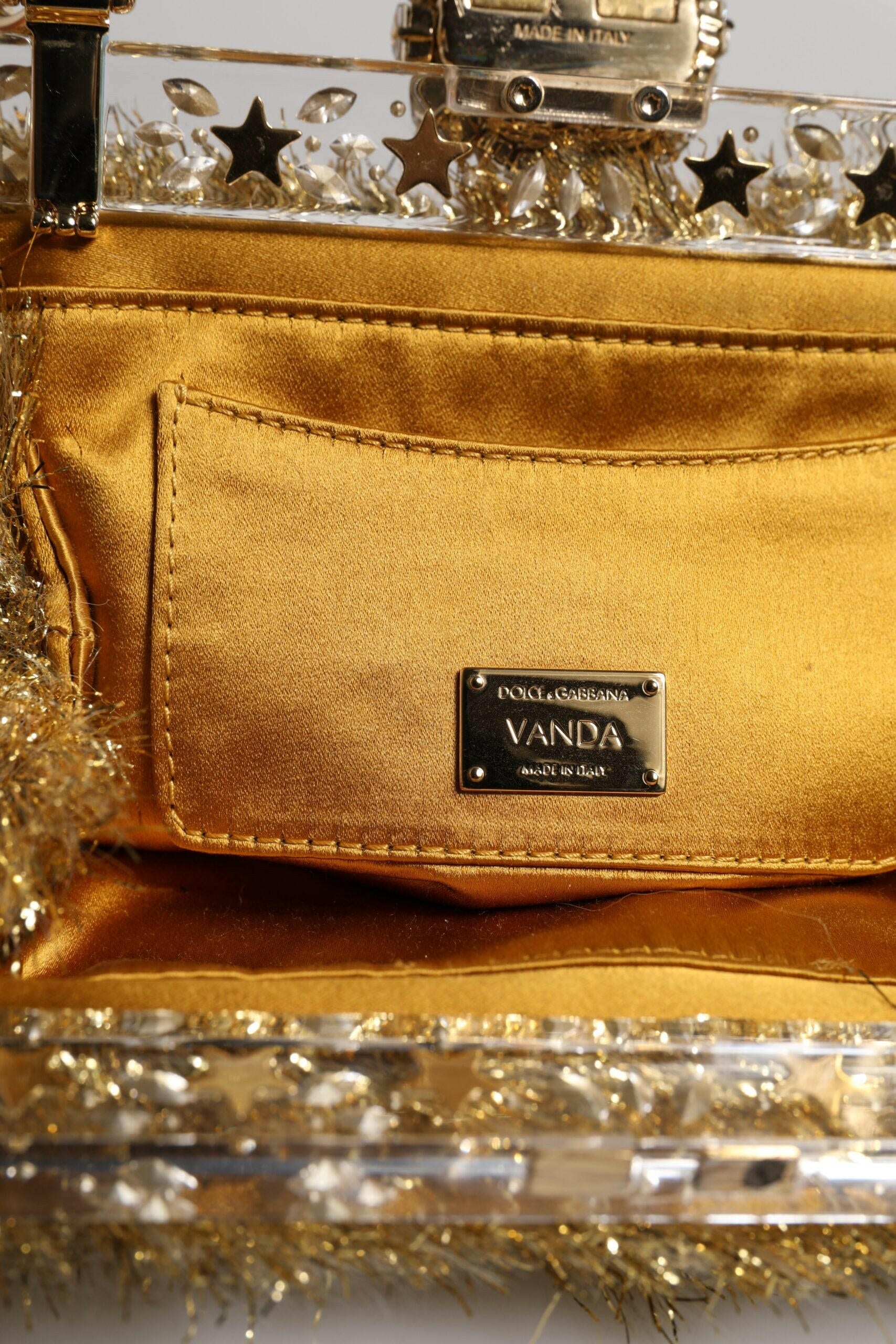 Dolce & Gabbana Gold Vanda Chain Strap Tinsel Crystal Evening Clutch Bag Dolce & Gabbana