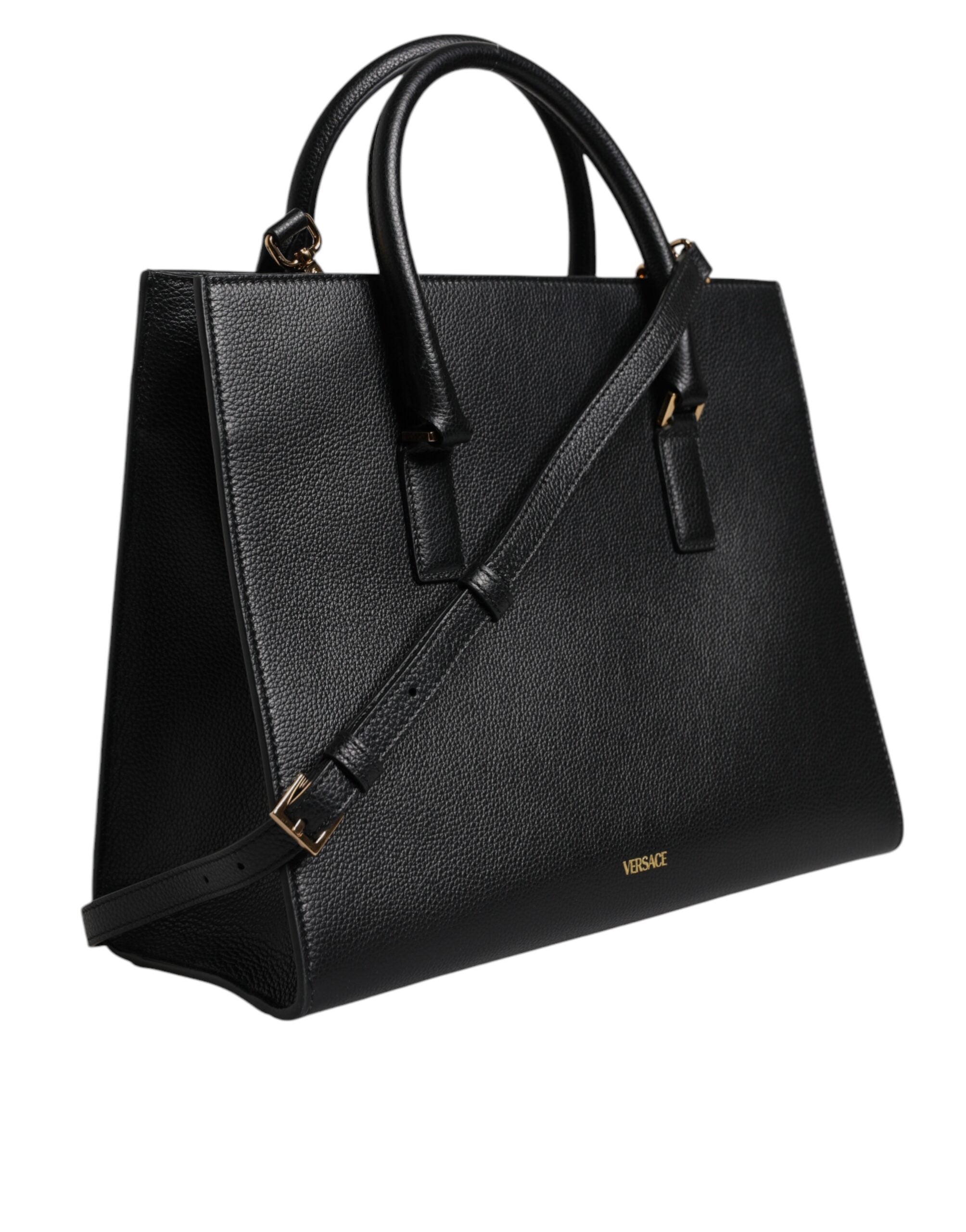 Versace Black Large Leather Top Handle Shoulder Crossbody Bag Versace