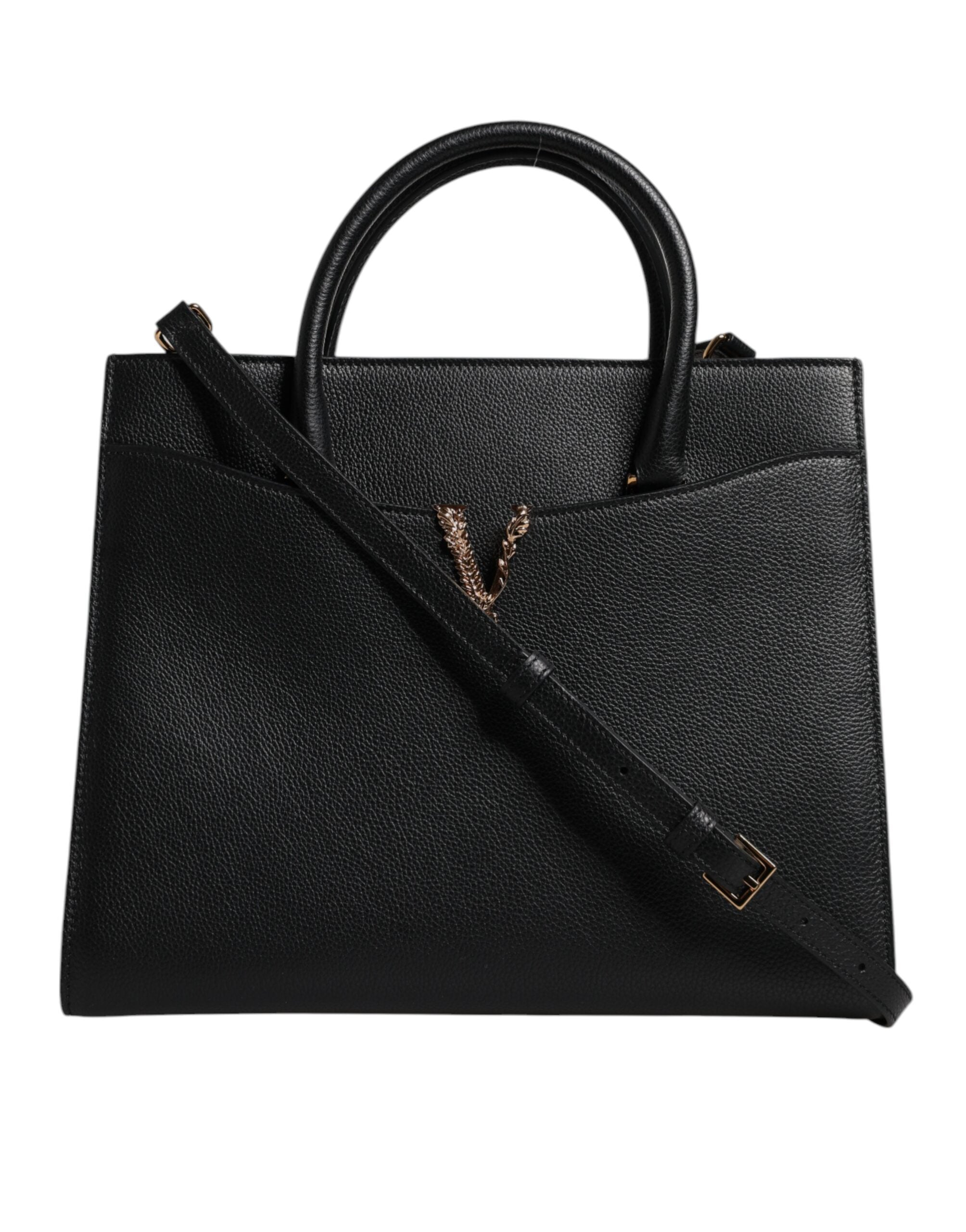 Versace Black Large Leather Top Handle Shoulder Crossbody Bag Versace