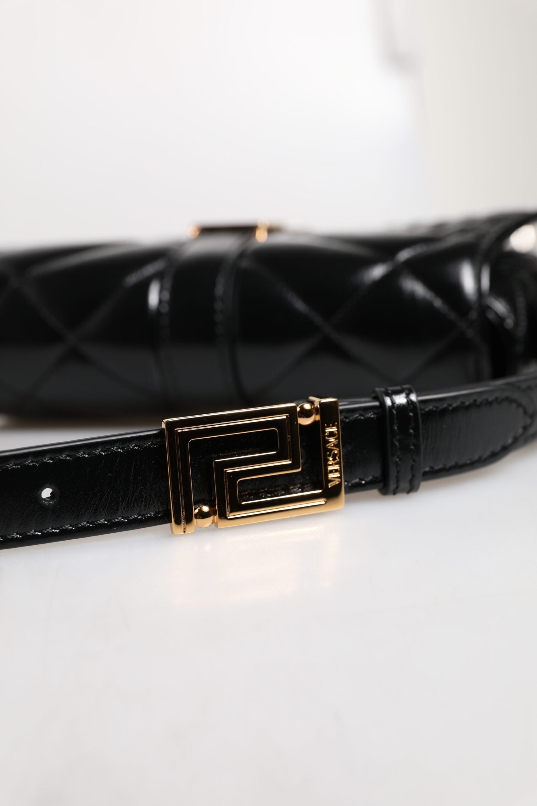 Versace Black Calf Leather Quilted Shoulder Strap Bag Versace