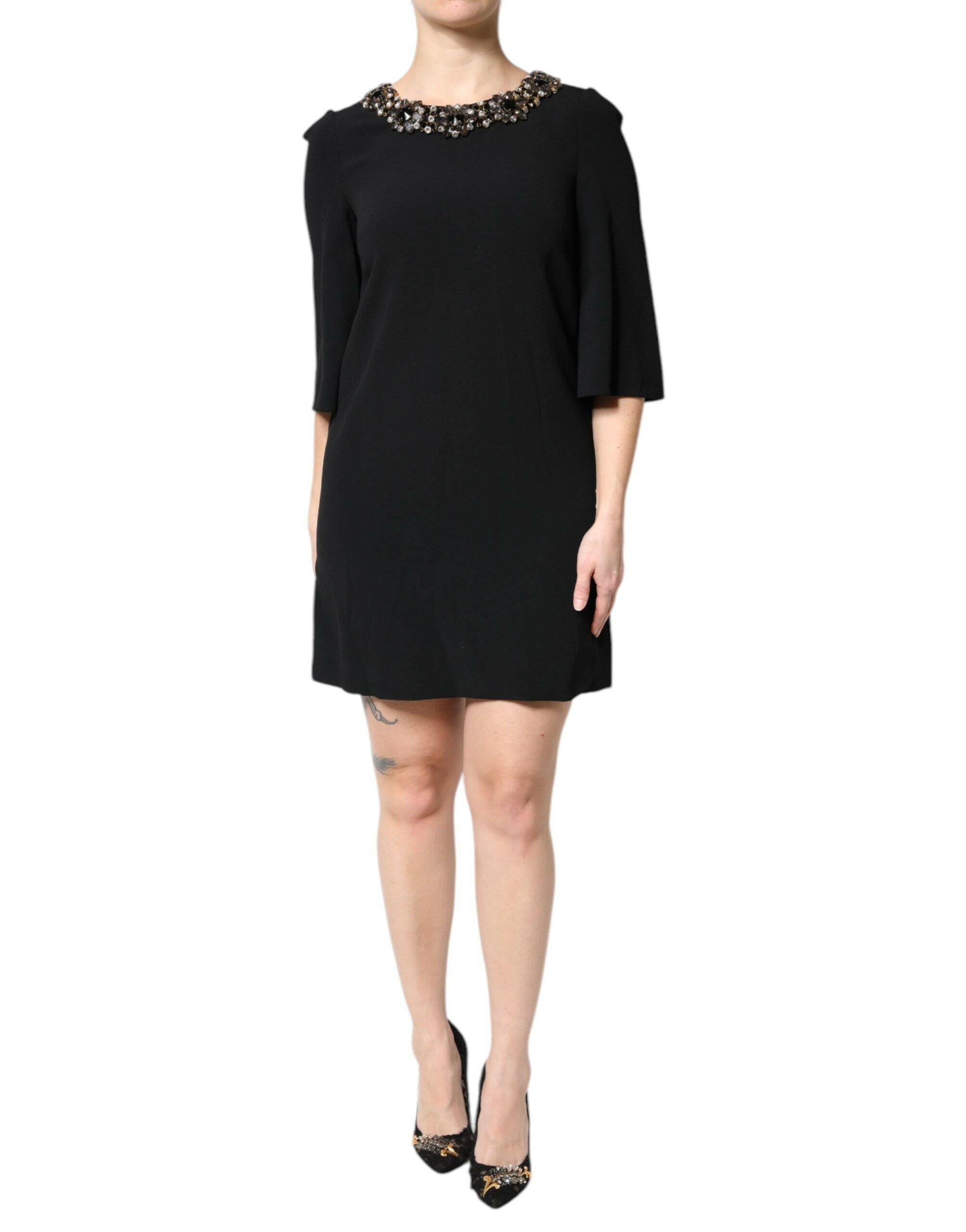 Dolce & Gabbana Black Crystal Embellished Round Neck Mini Dress Dolce & Gabbana