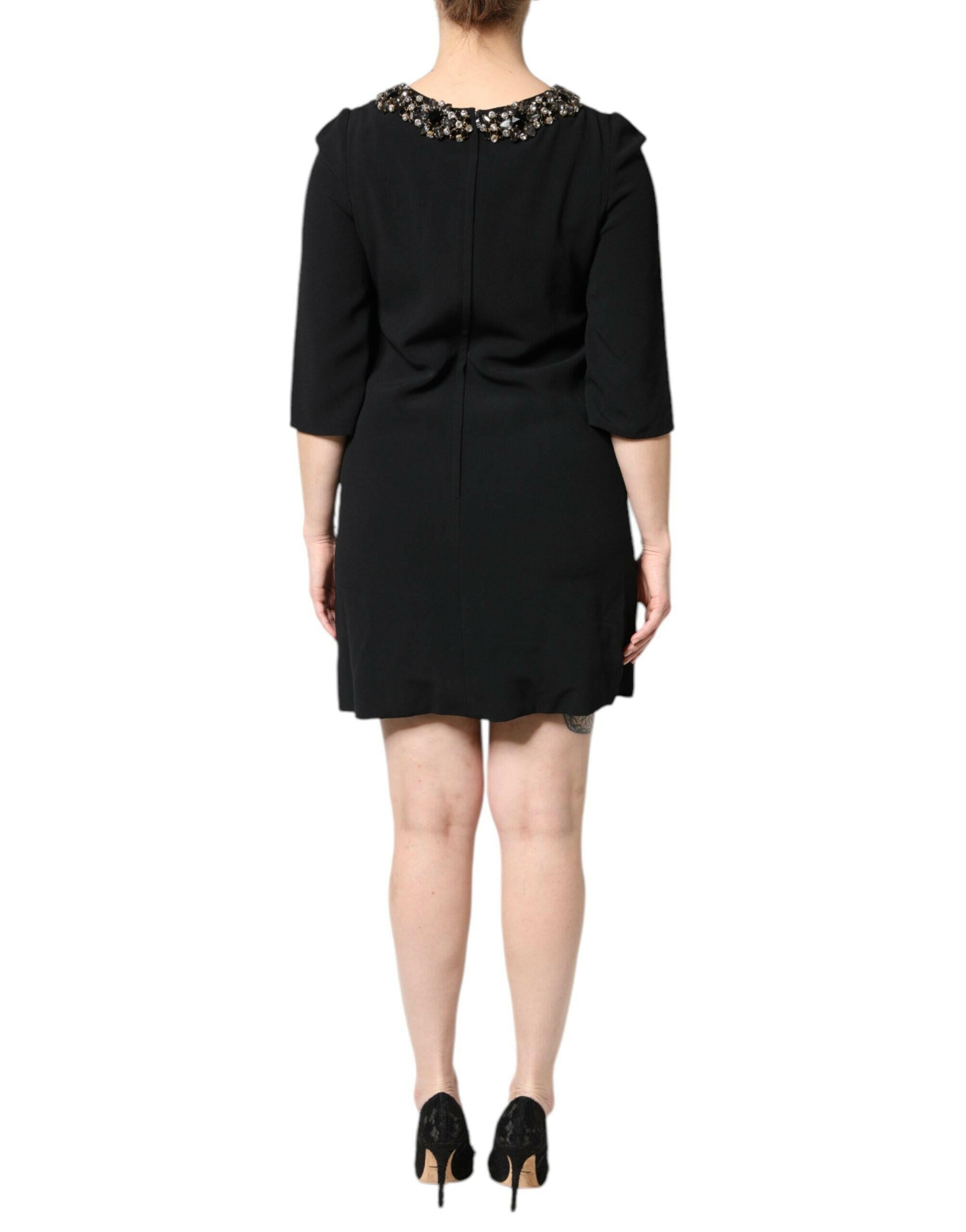 Dolce & Gabbana Black Crystal Embellished Round Neck Mini Dress Dolce & Gabbana