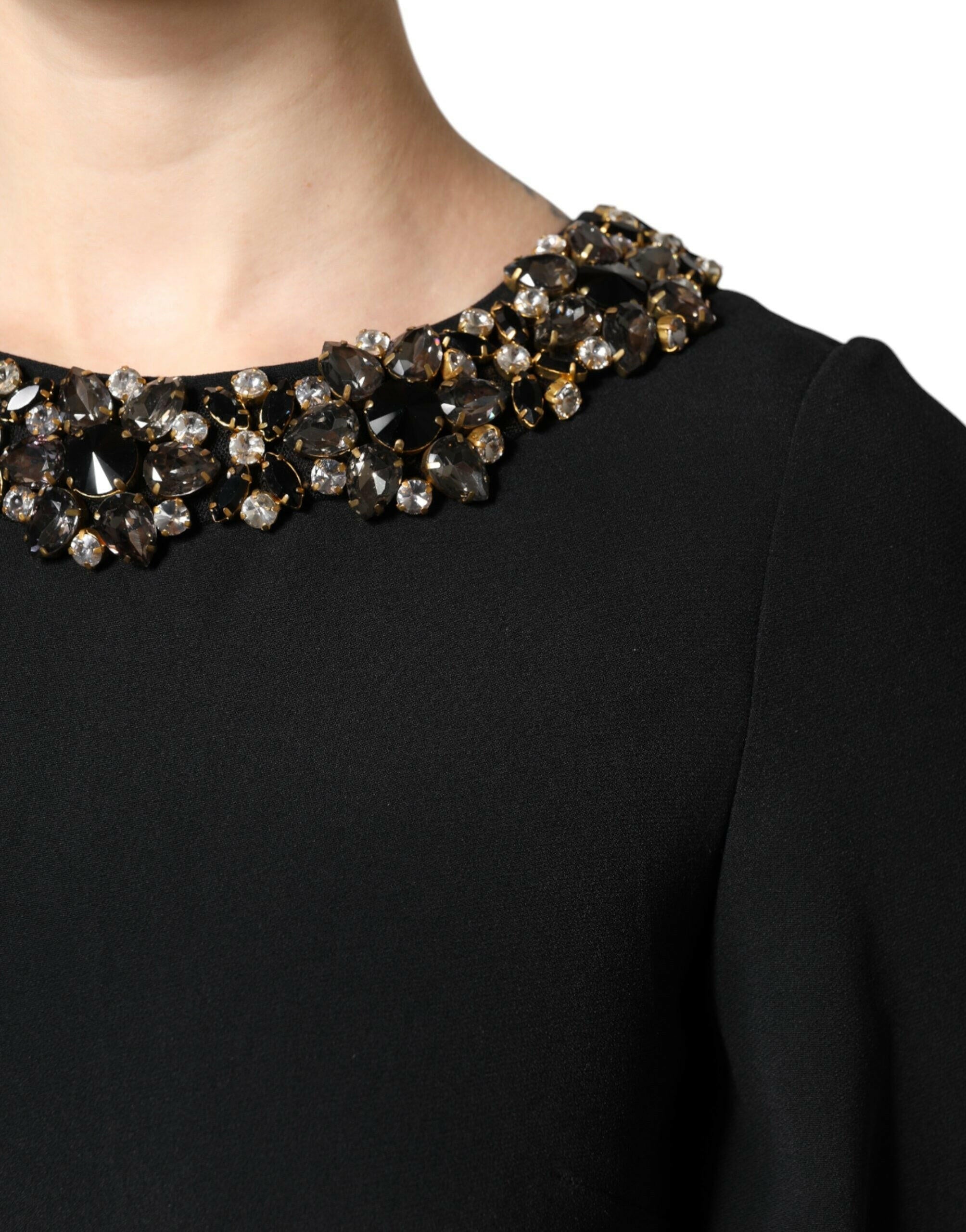 Dolce & Gabbana Black Crystal Embellished Round Neck Mini Dress Dolce & Gabbana