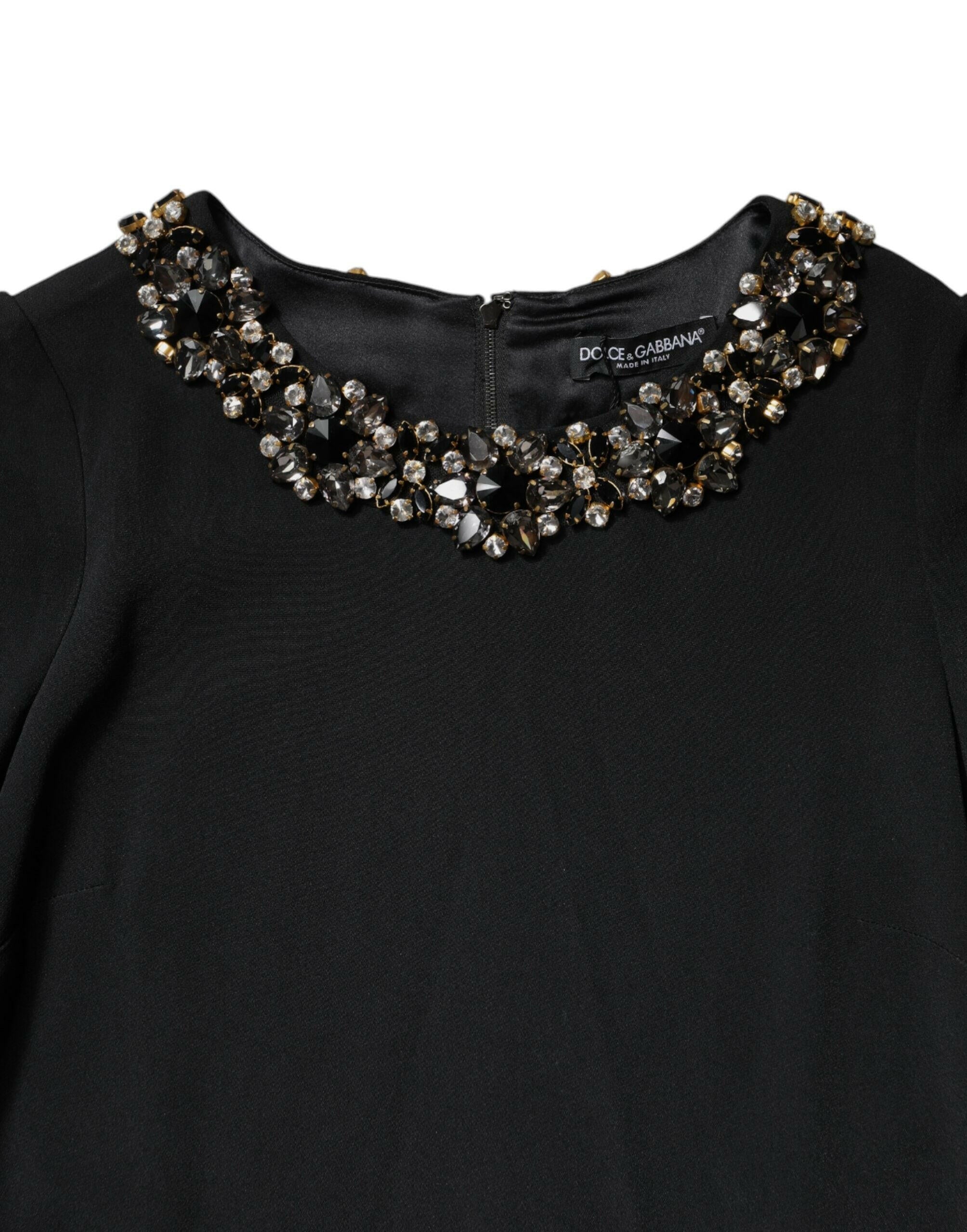 Dolce & Gabbana Black Crystal Embellished Round Neck Mini Dress Dolce & Gabbana