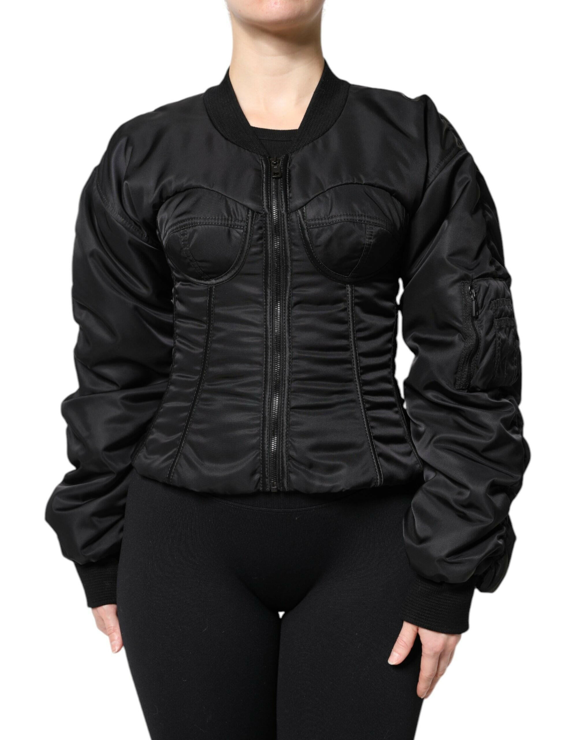 Dolce & Gabbana Black Nylon Full Zip Bustier Corset Jacket Dolce & Gabbana