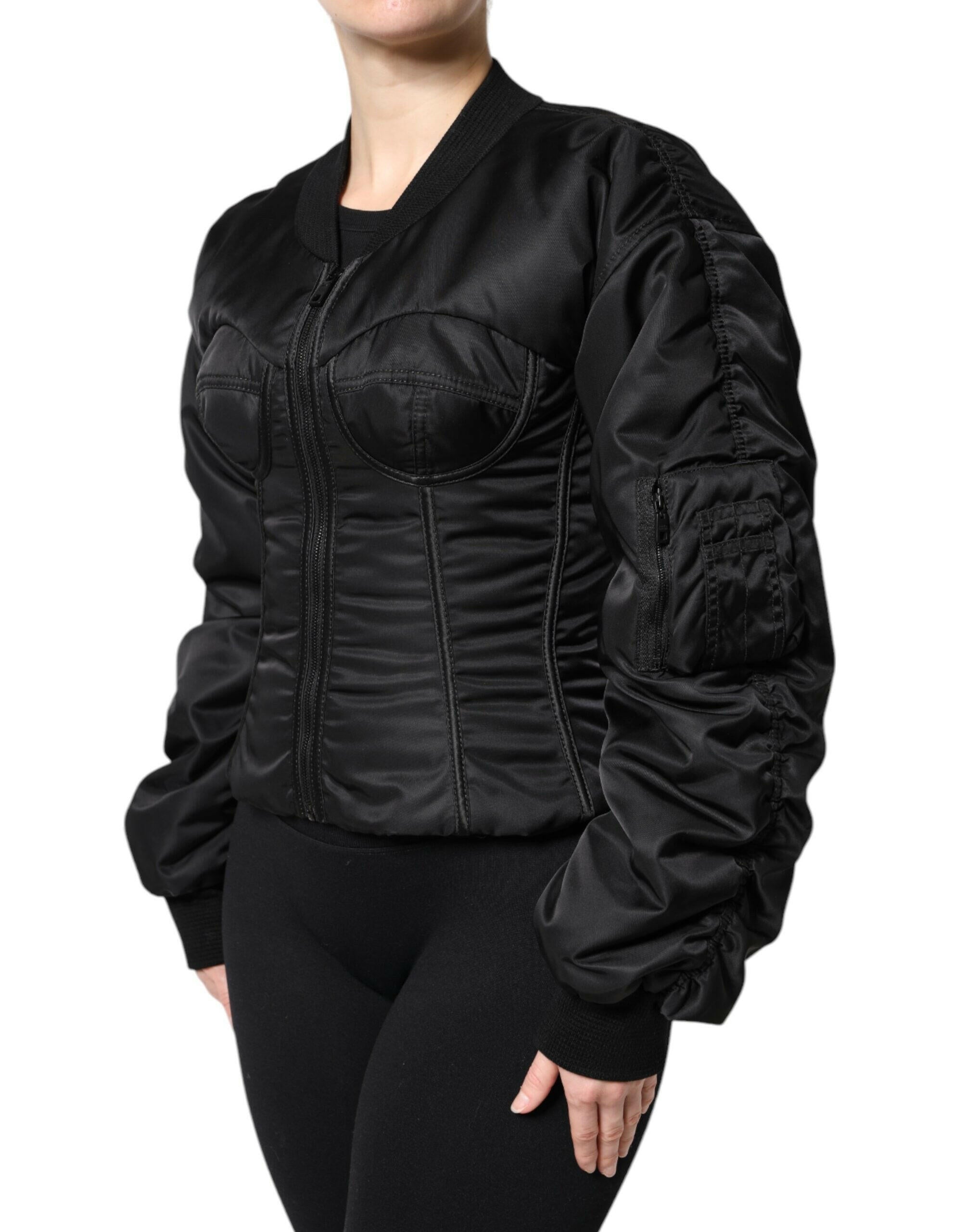 Dolce & Gabbana Black Nylon Full Zip Bustier Corset Jacket Dolce & Gabbana