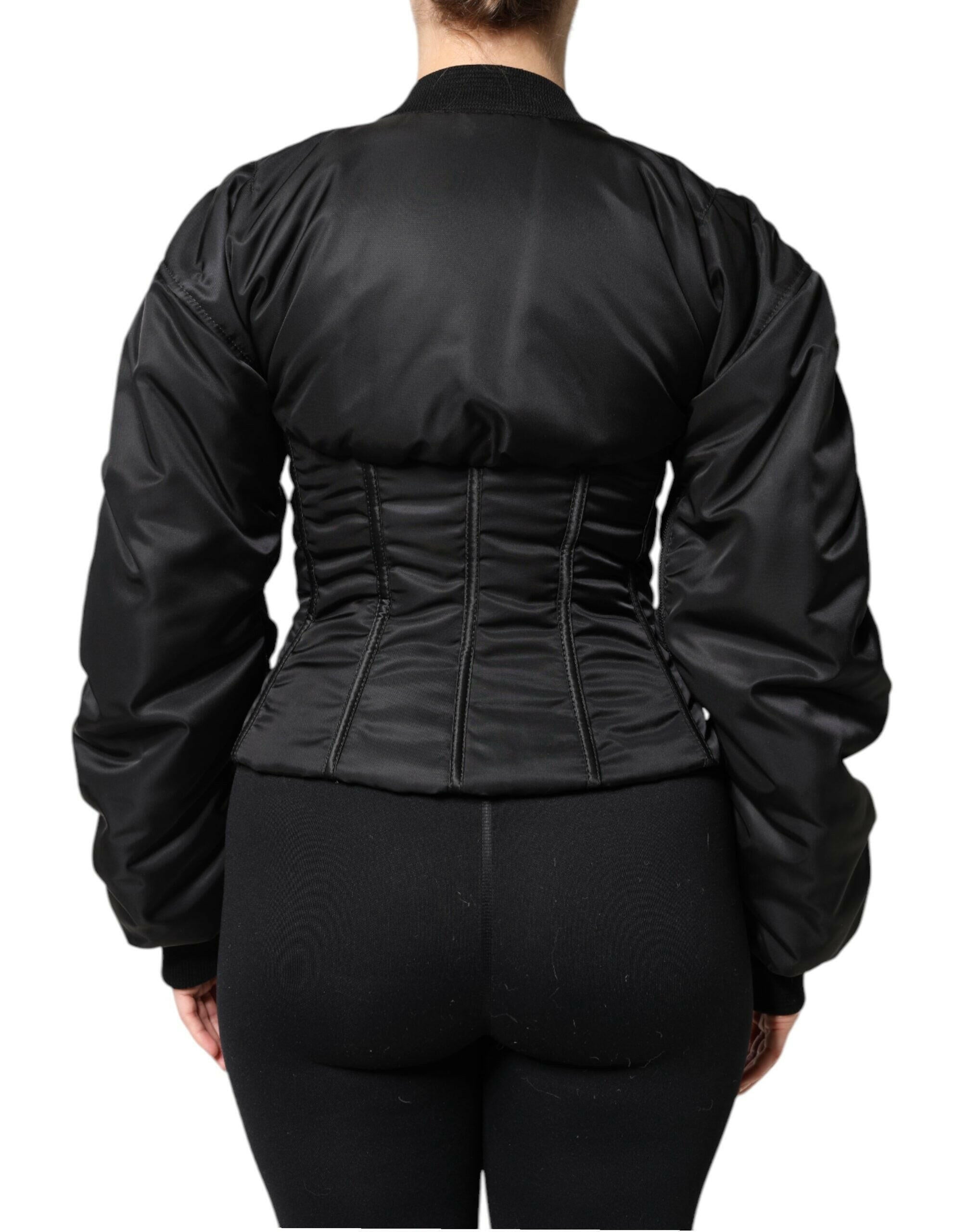 Dolce & Gabbana Black Nylon Full Zip Bustier Corset Jacket Dolce & Gabbana