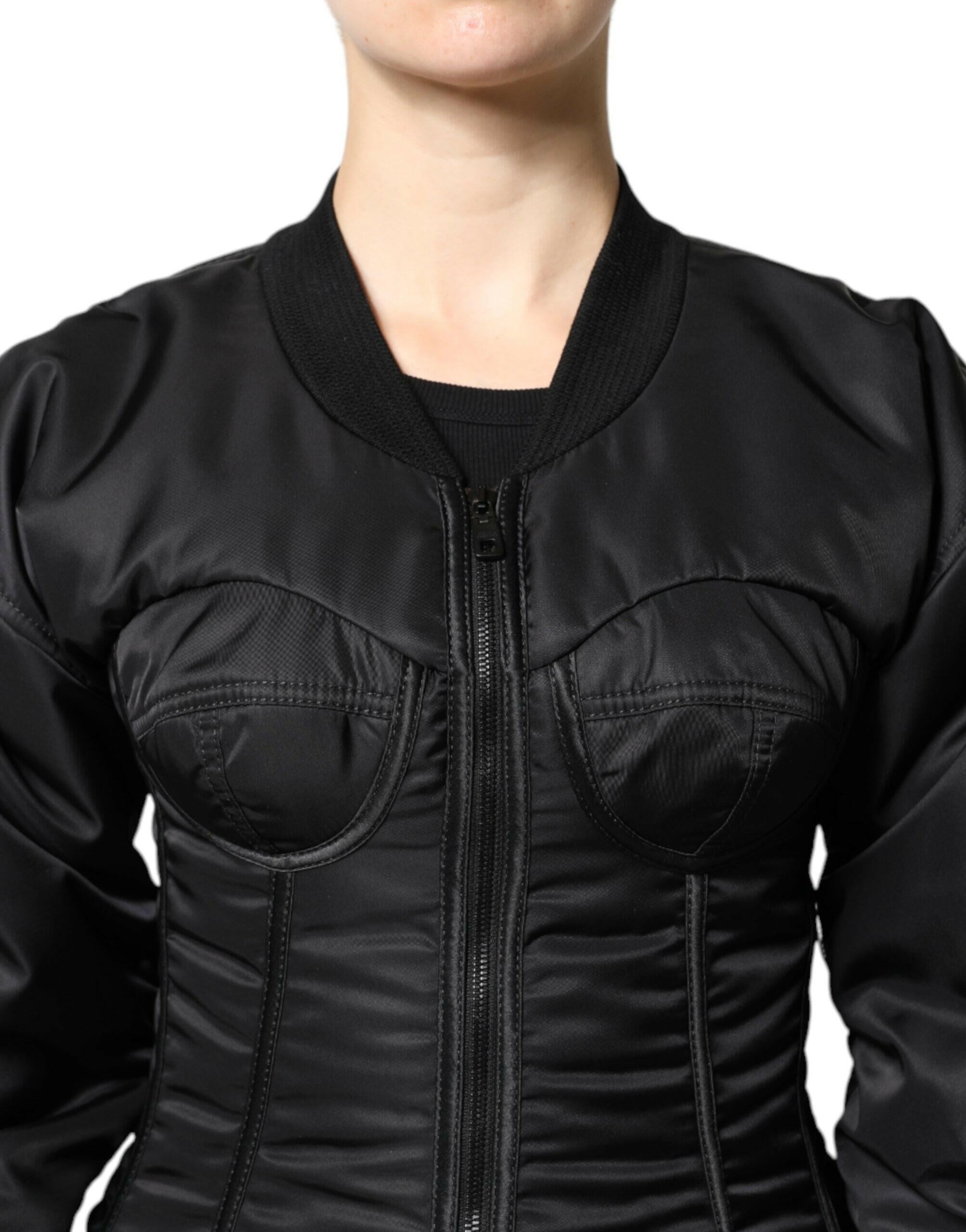 Dolce & Gabbana Black Nylon Full Zip Bustier Corset Jacket Dolce & Gabbana