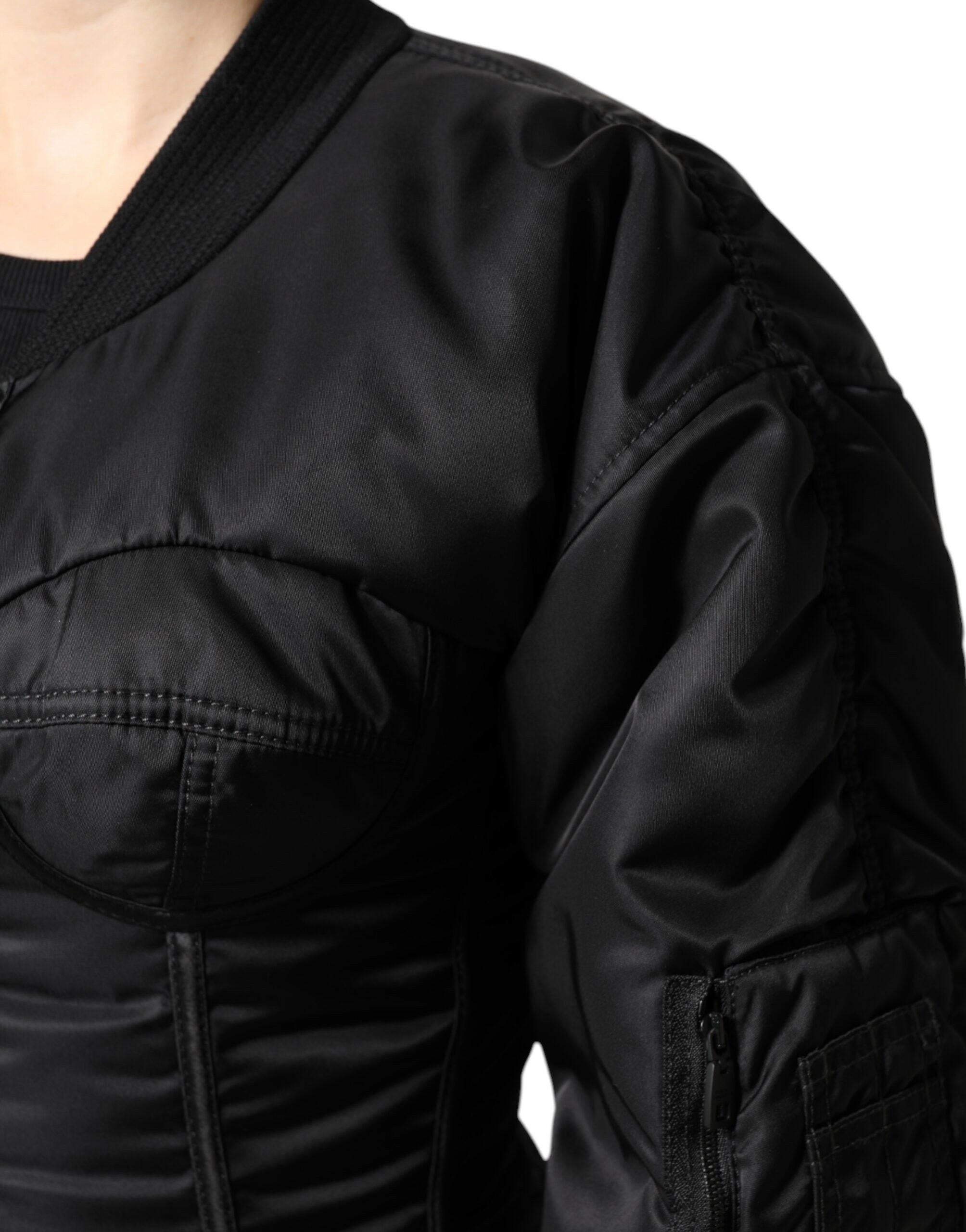 Dolce & Gabbana Black Nylon Full Zip Bustier Corset Jacket Dolce & Gabbana