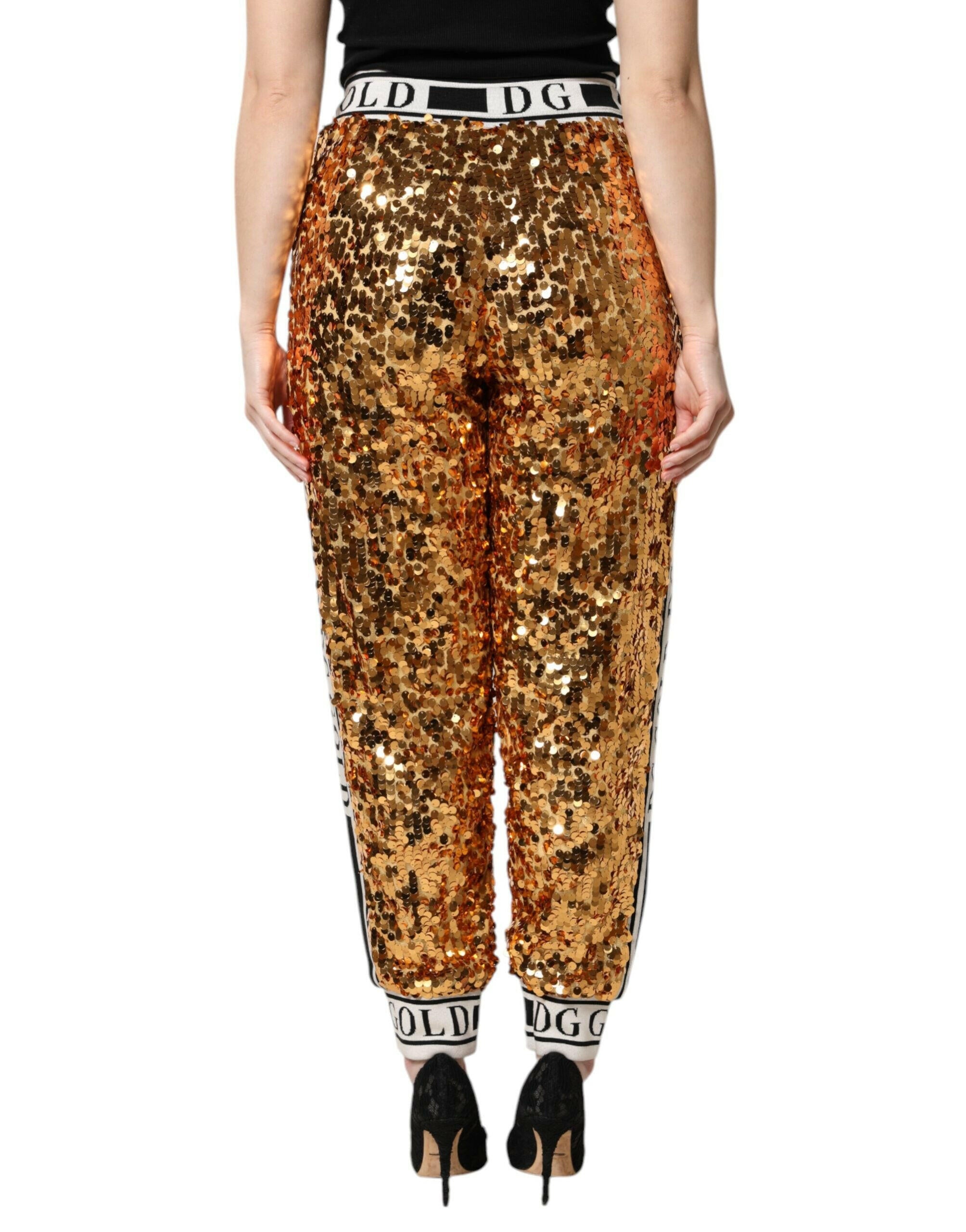 Dolce & Gabbana Metallic Gold DG Logo Sequined Jogger Pants Dolce & Gabbana
