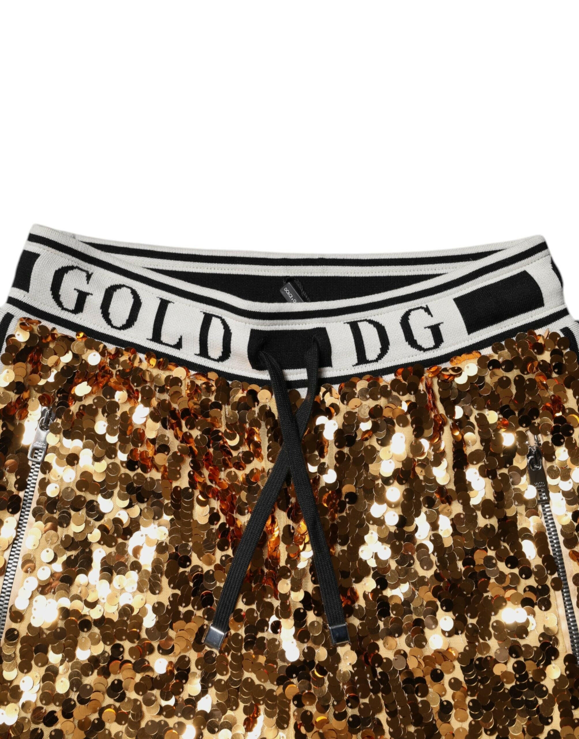 Dolce & Gabbana Metallic Gold DG Logo Sequined Jogger Pants Dolce & Gabbana