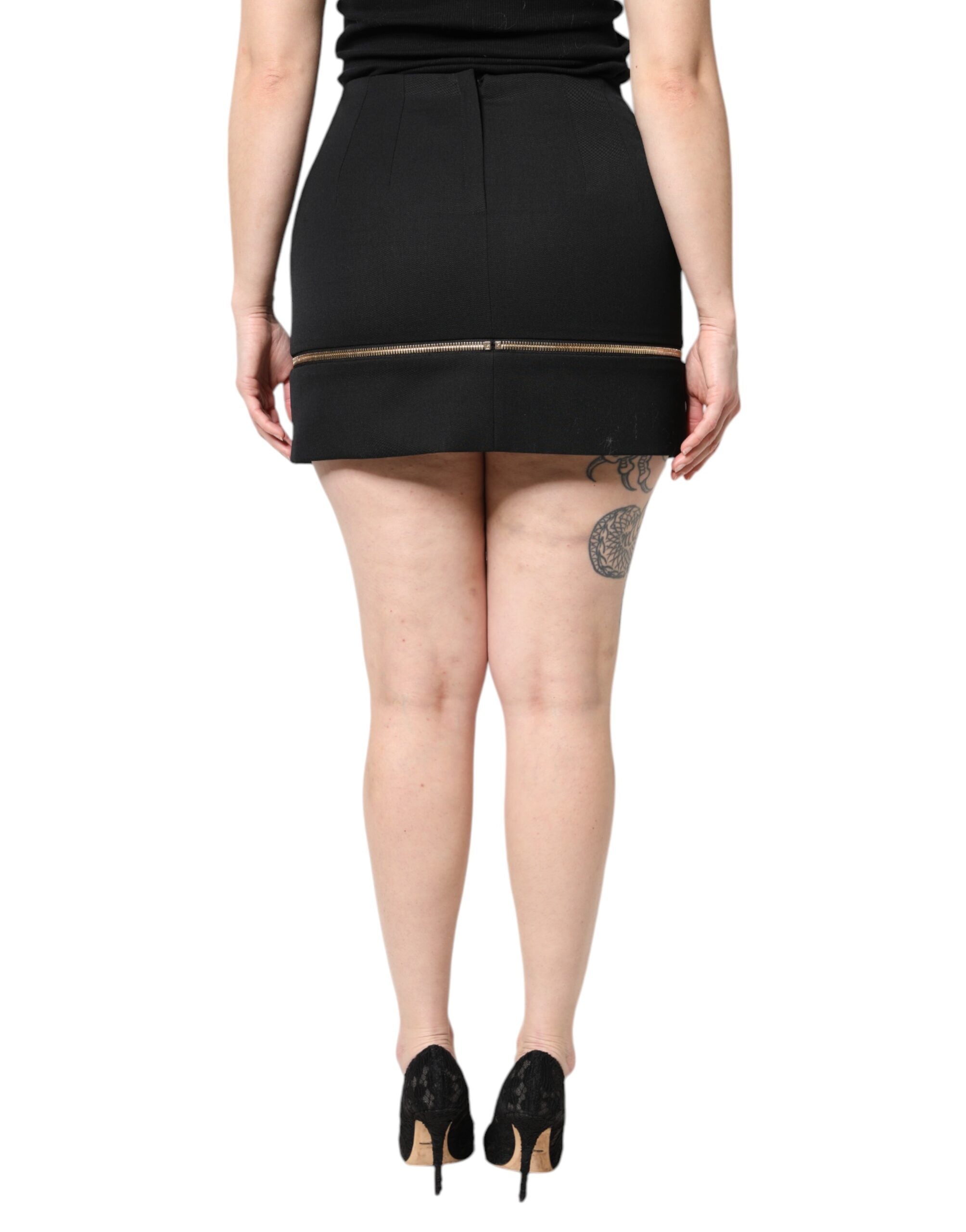 Dolce & Gabbana Black Virgin Wool High Waisted Mini Skirt Dolce & Gabbana