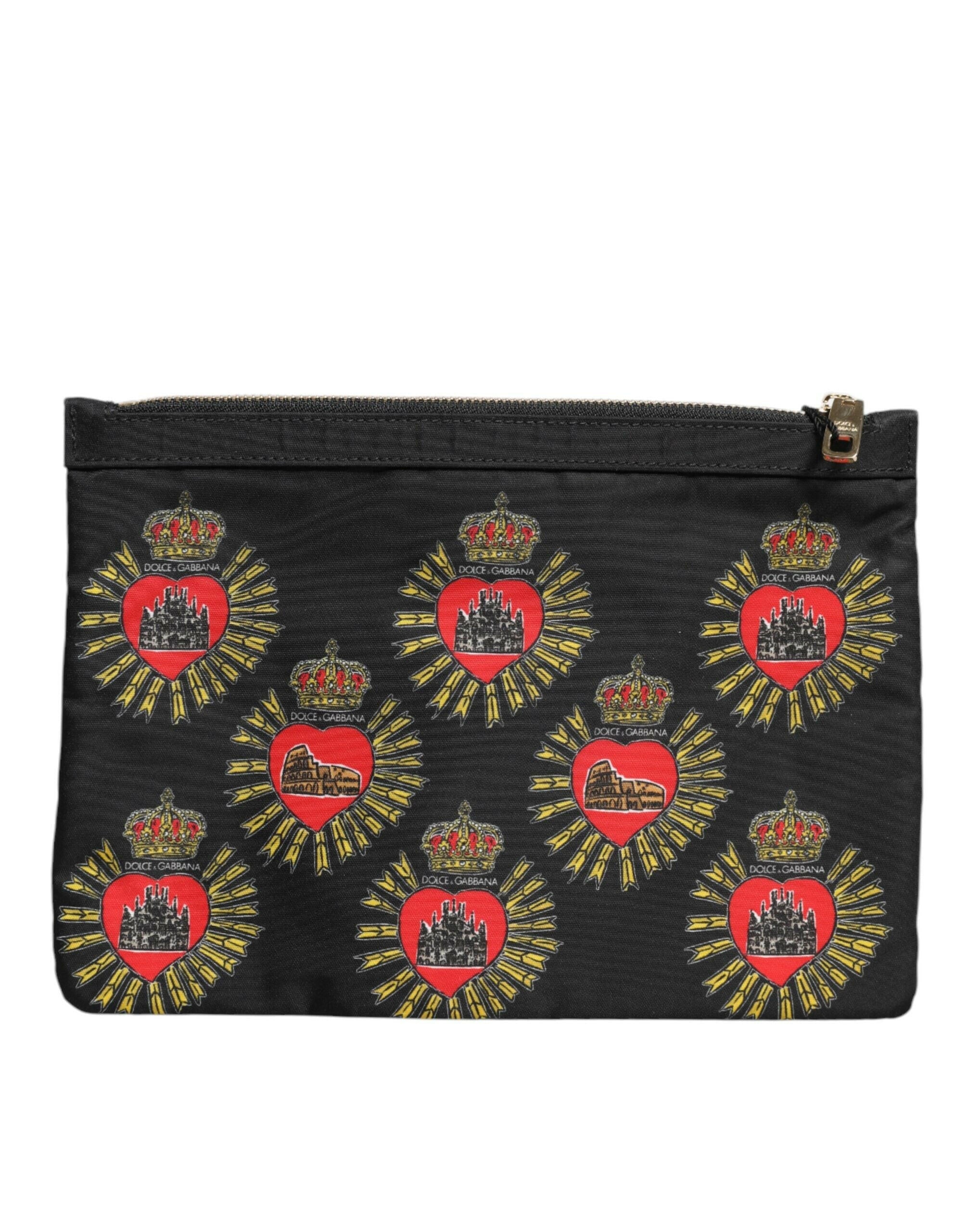 Dolce & Gabbana Black Red Nylon Sacred Heart Clutch Pouch Bag Dolce & Gabbana