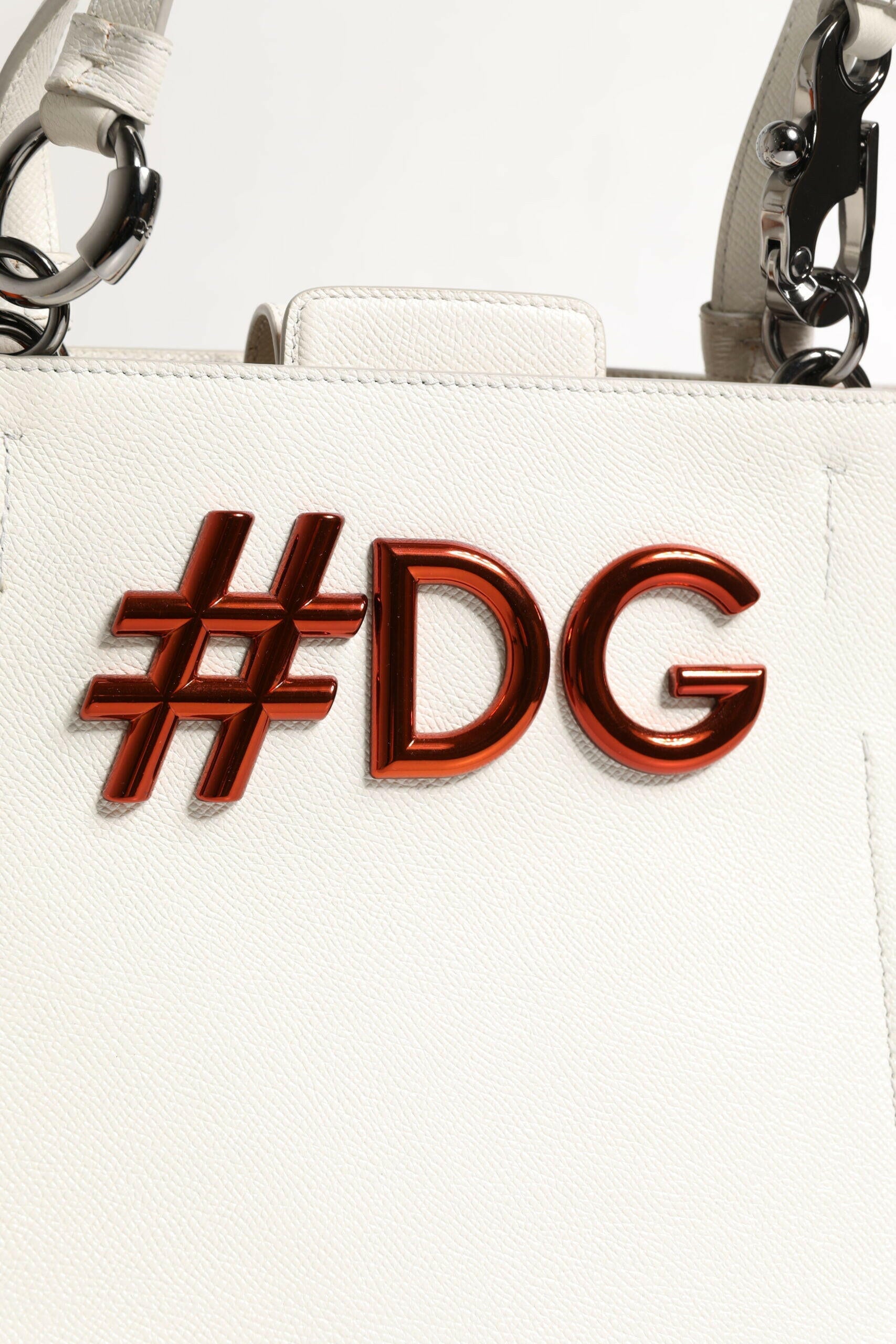 Dolce & Gabbana White Leather #DG BEATRICE Top Handle Tote Bag Dolce & Gabbana