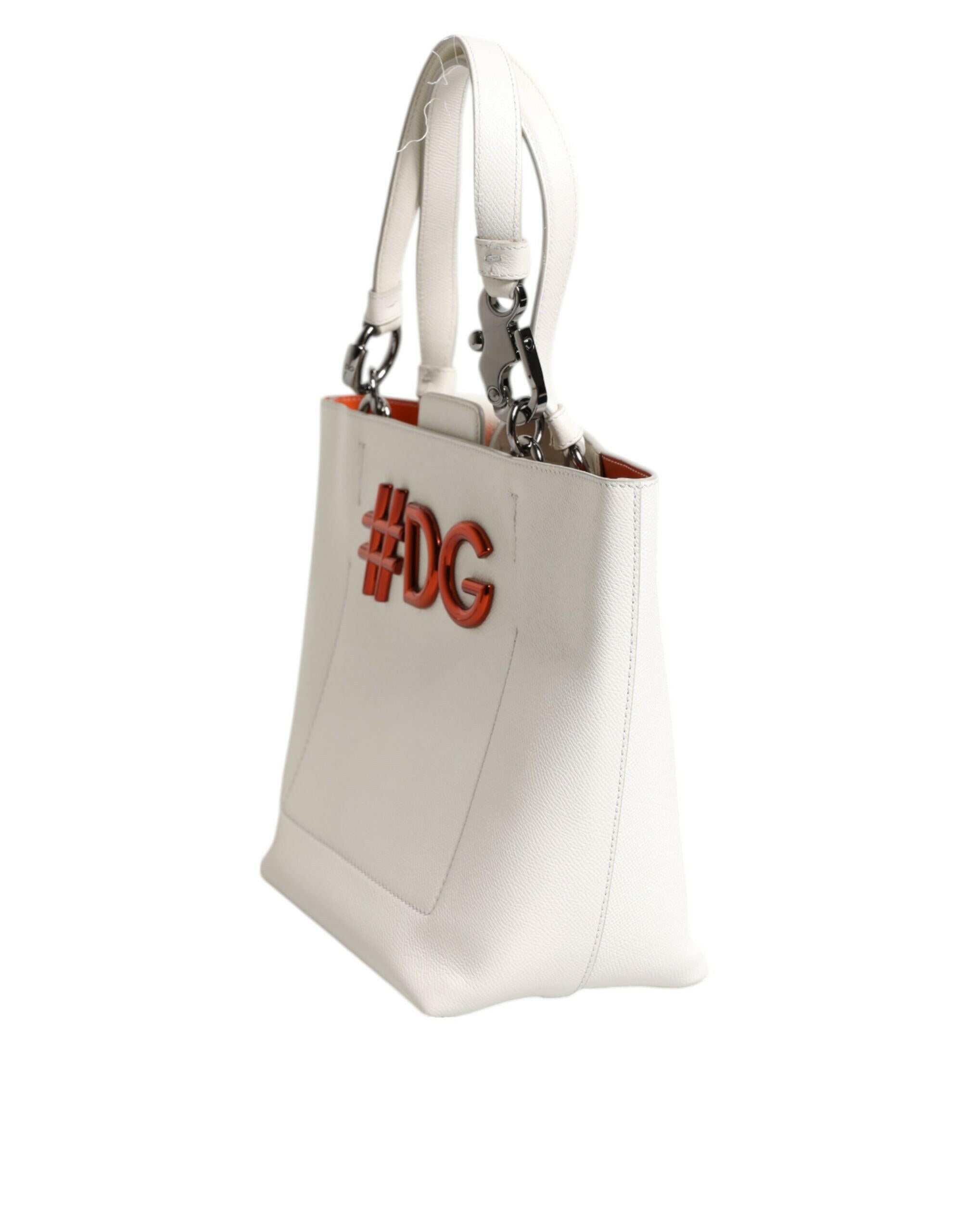 Dolce & Gabbana White Leather #DG BEATRICE Top Handle Tote Bag Dolce & Gabbana
