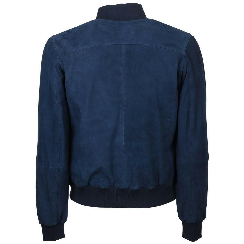 Emilio Romanelli Blue Calfskin Men Bomber Jacket Emilio Romanelli
