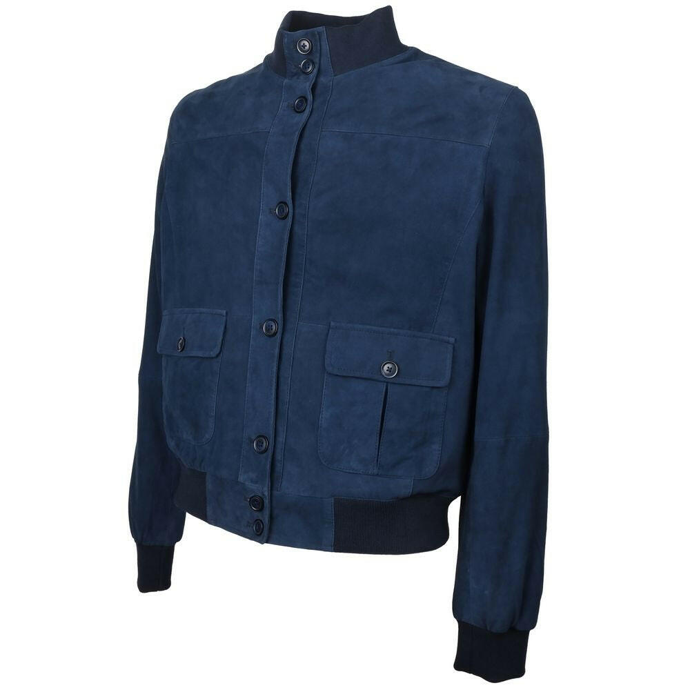 Emilio Romanelli Blue Calfskin Men Bomber Jacket Emilio Romanelli