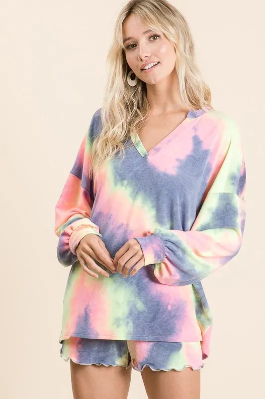 BiBi Tie Dye French Terry Top and Shorts Set.