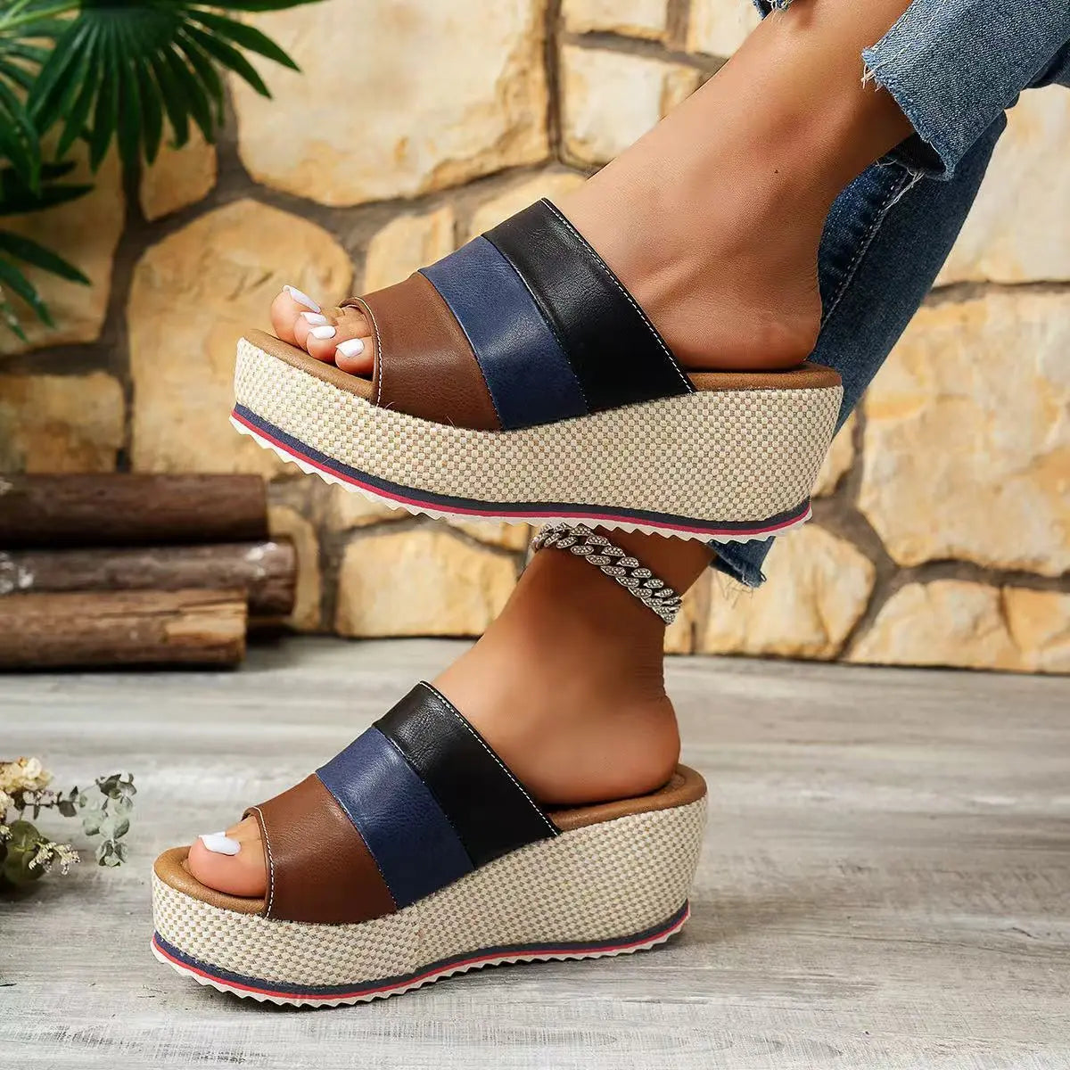 Ankle-strap Sandals Block Platform Wedge Plus Size Slippers - MaraFormigone