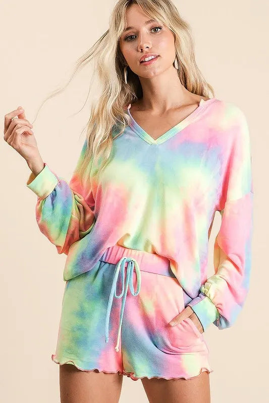 BiBi Tie Dye French Terry Top and Shorts Set.