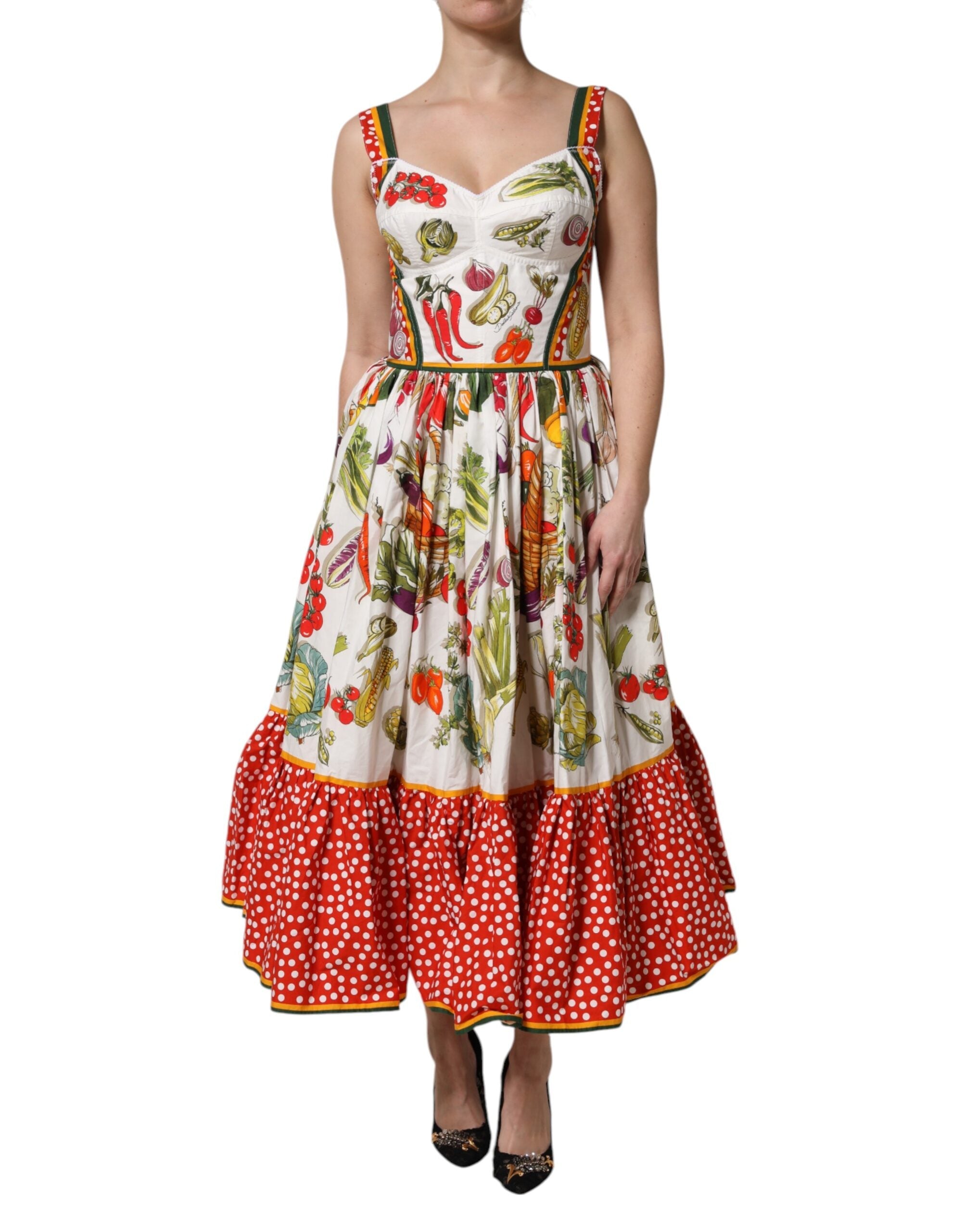 Dolce & Gabbana White Vegetables Sleeveless A-line Dress Dolce & Gabbana