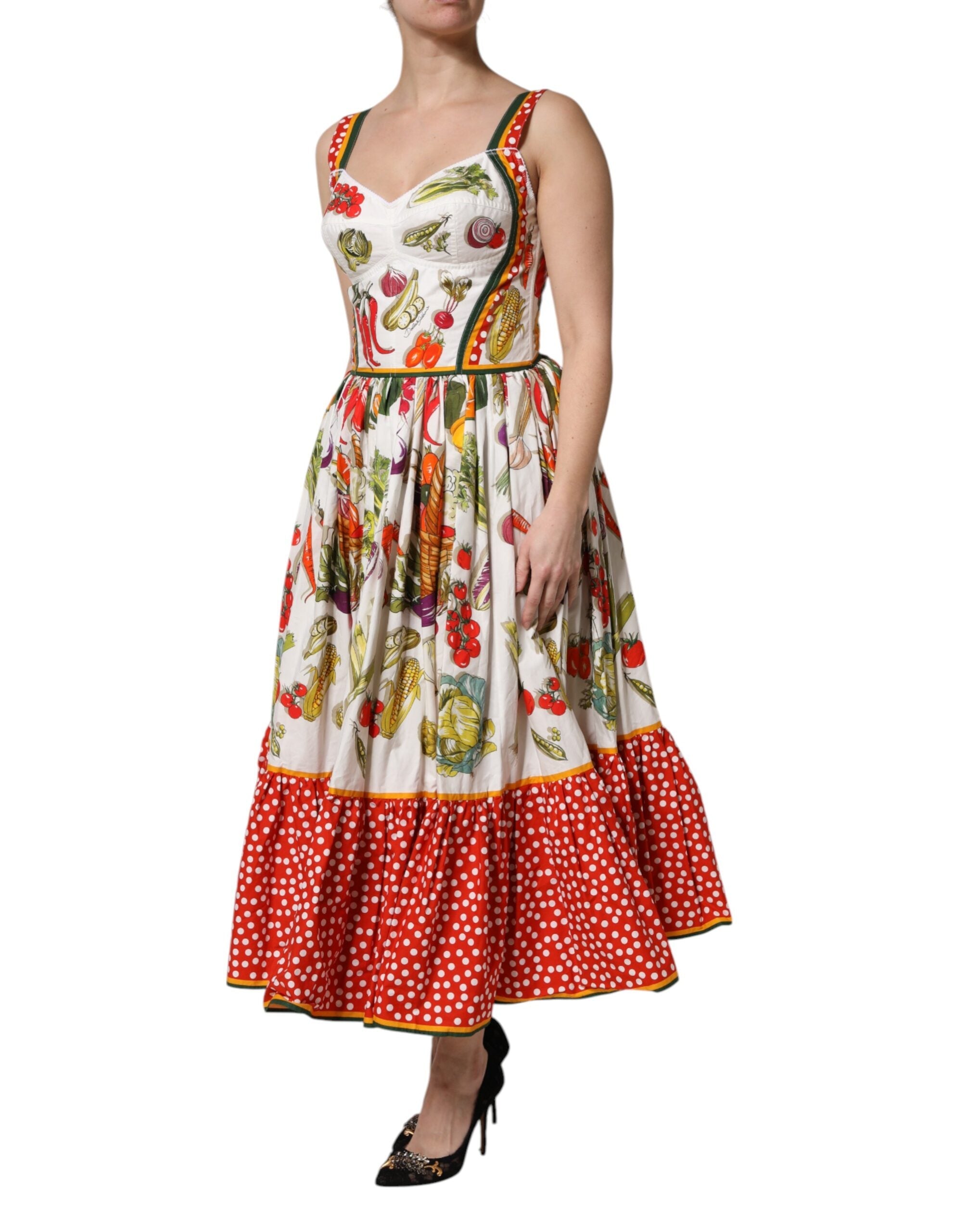 Dolce & Gabbana White Vegetables Sleeveless A-line Dress Dolce & Gabbana